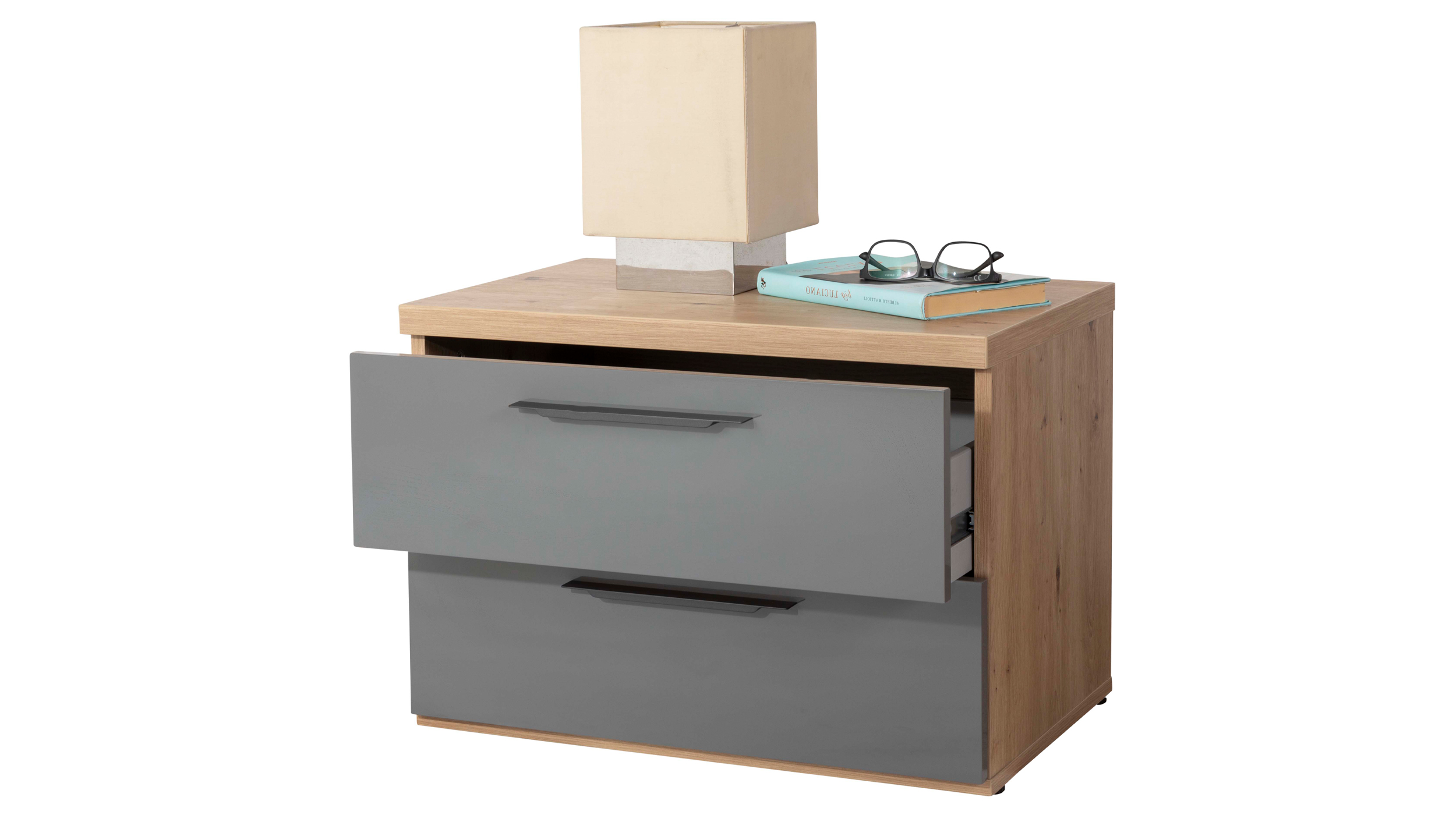 Nachttisch grau hochglanz 60 x 44 cm mit 2 Schubladen - SPOSAMI