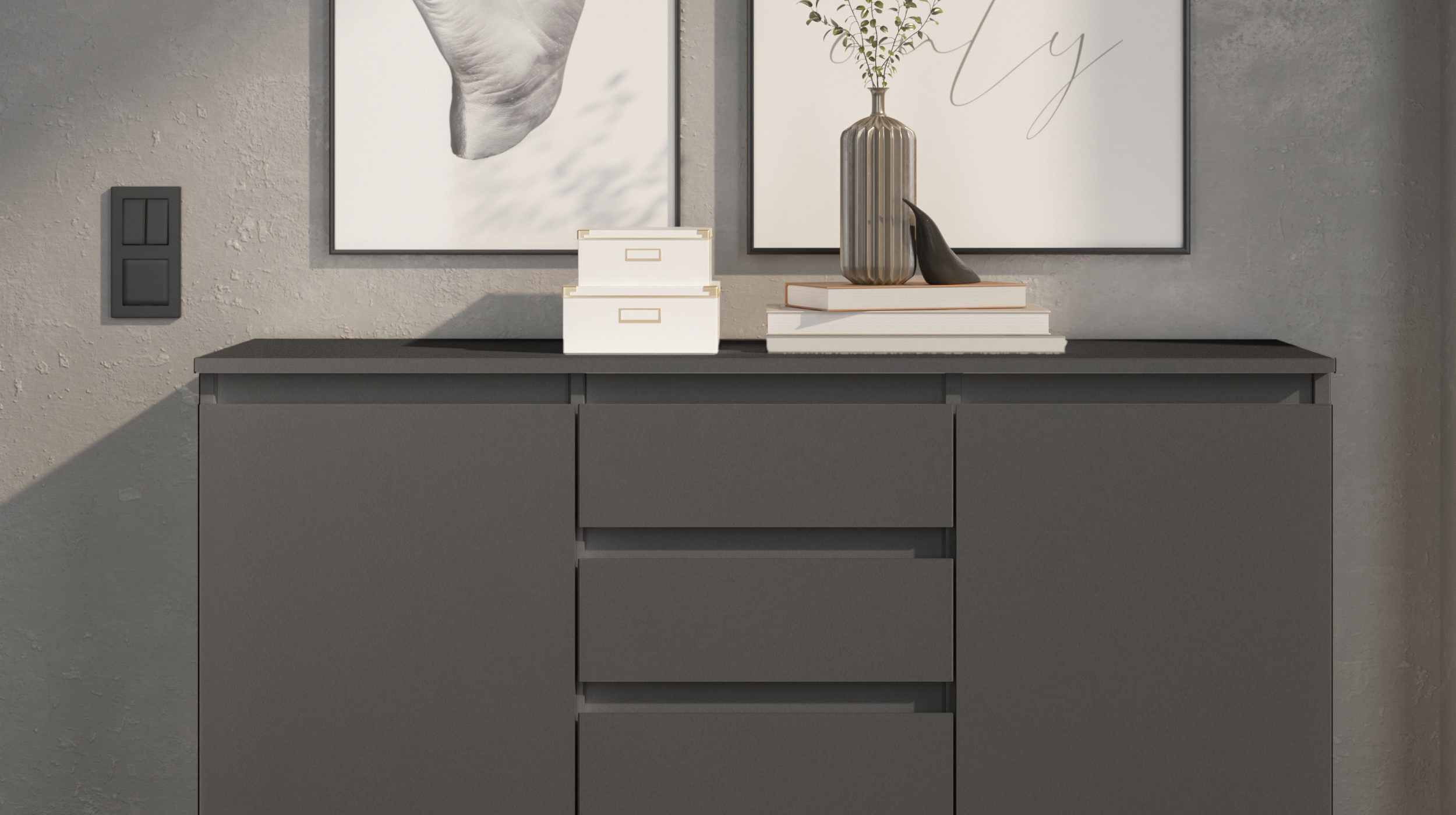 Kommode mit 4 Schubladen anthrazit 119 x 35 cm - 2-türig - BRESTA