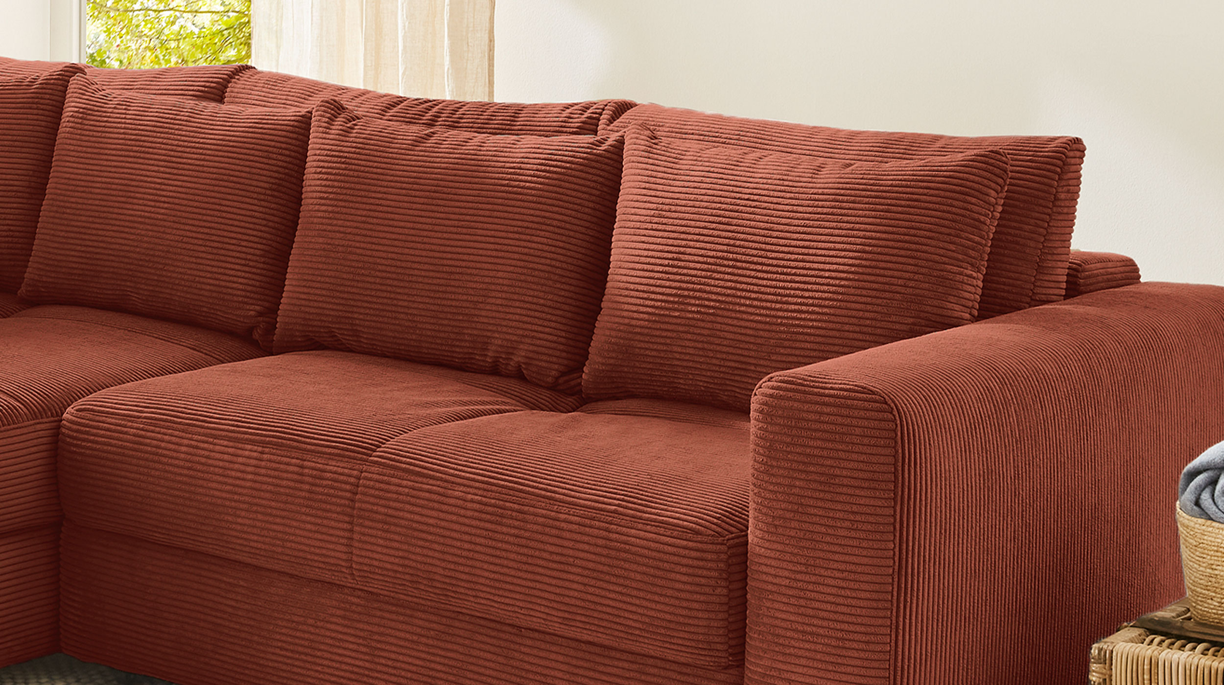 Ecksofa Cord rost Schlaffunktion Bettkasten 288 x 186 cm - KAMPEN