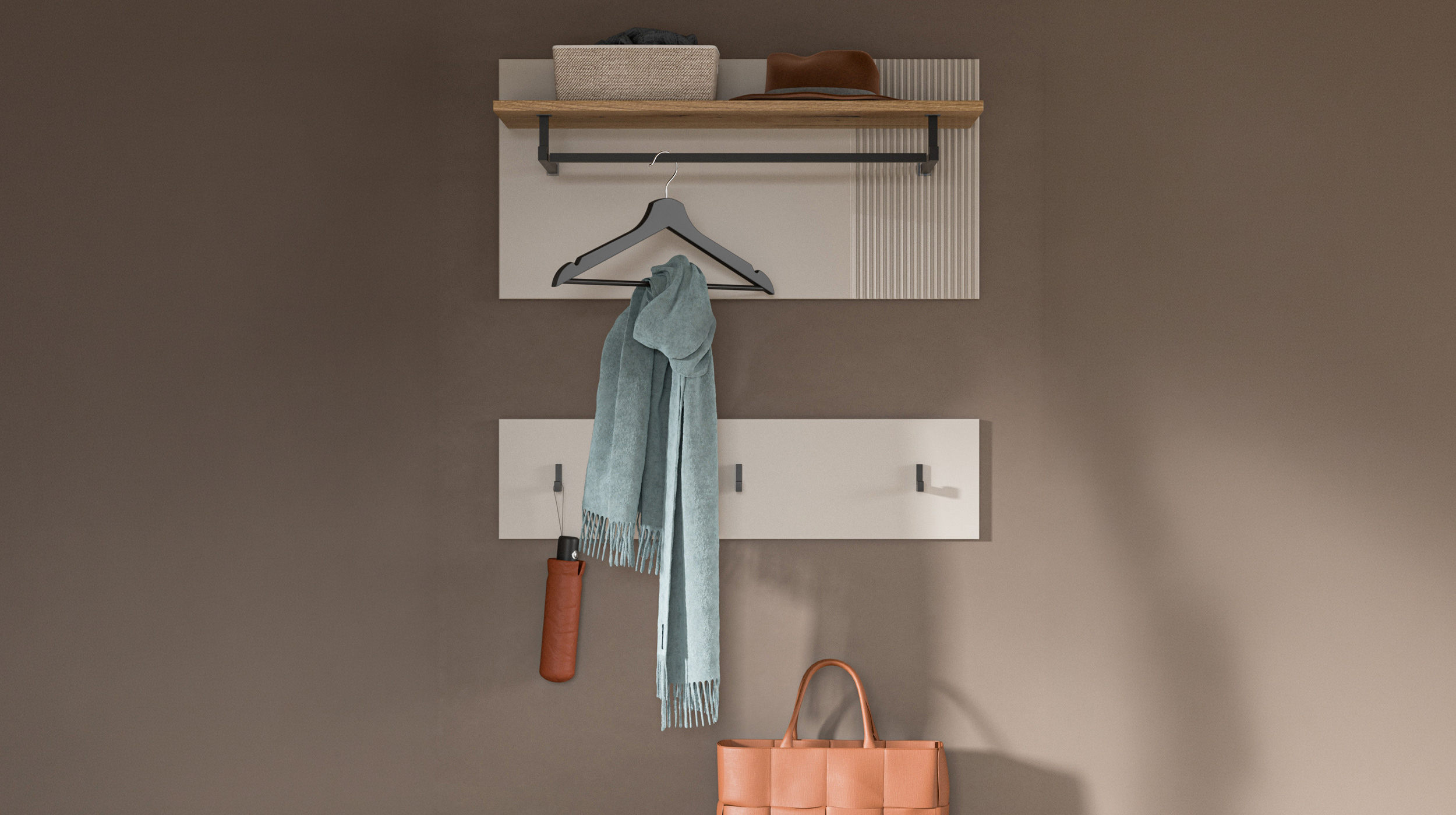 Wandgarderobe Paneele Beige Eiche 80 cm - 2-teilig - SLIDE