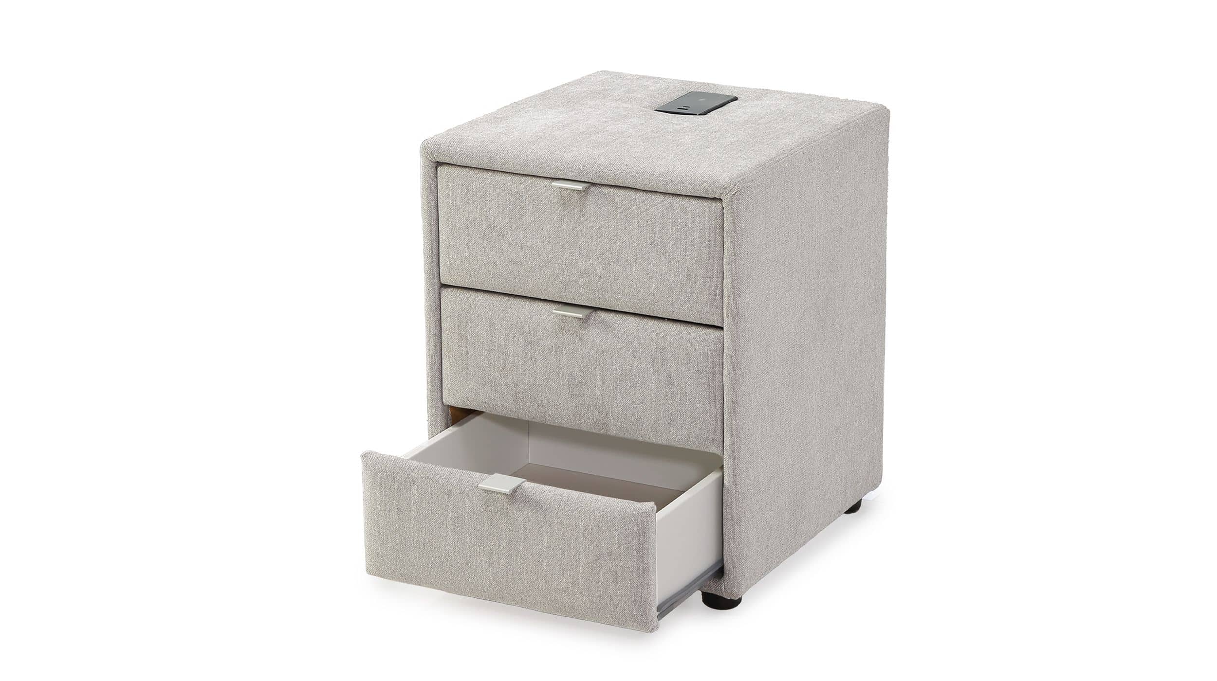 Nachttisch grau-beige - 44 x 45 cm - mit Ladestation - LIZZY