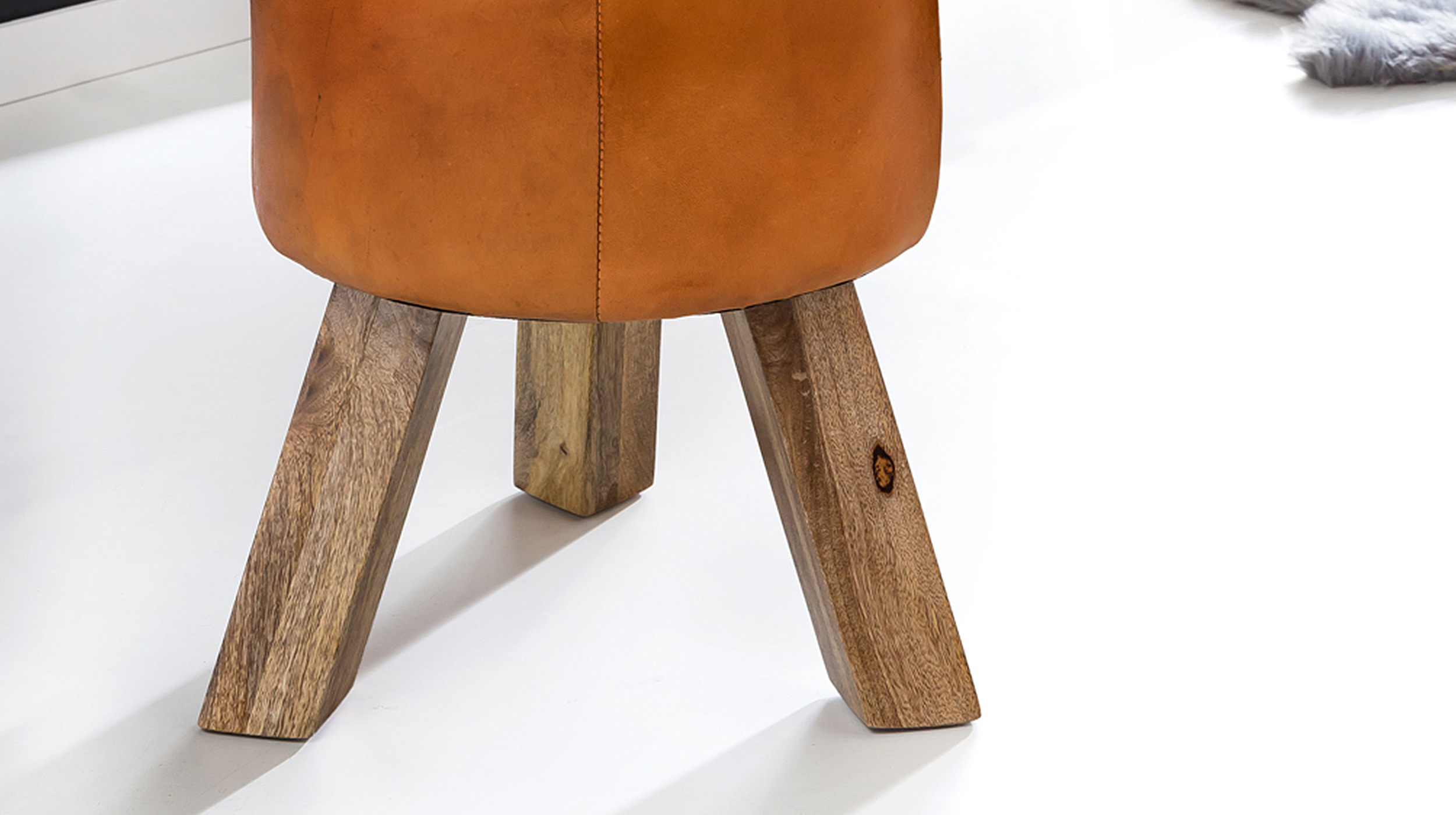 Sitz- & Fußhocker rund Echtleder braun Mango massiv - SILVAS