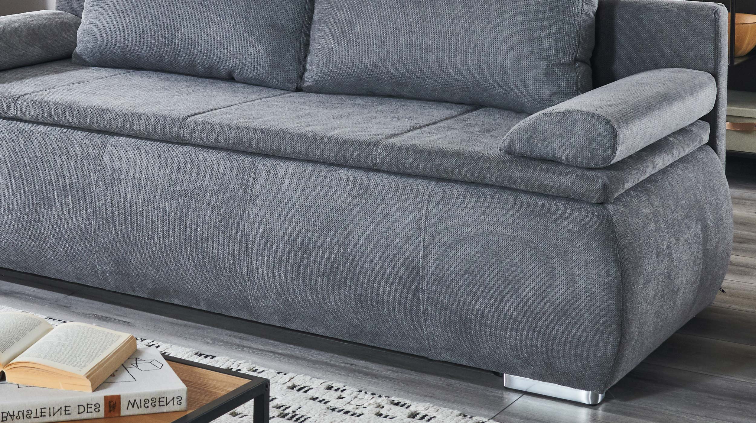 Schlafsofa grau Bettkasten Dauerschläfer Federkern 207 cm - LENON