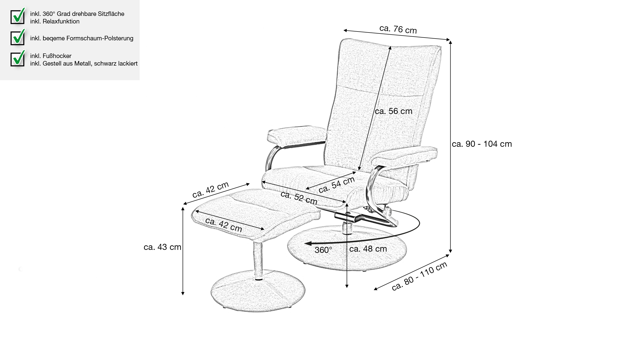Relaxsessel mit Hocker grau Microfaser - drehbar - MORENA