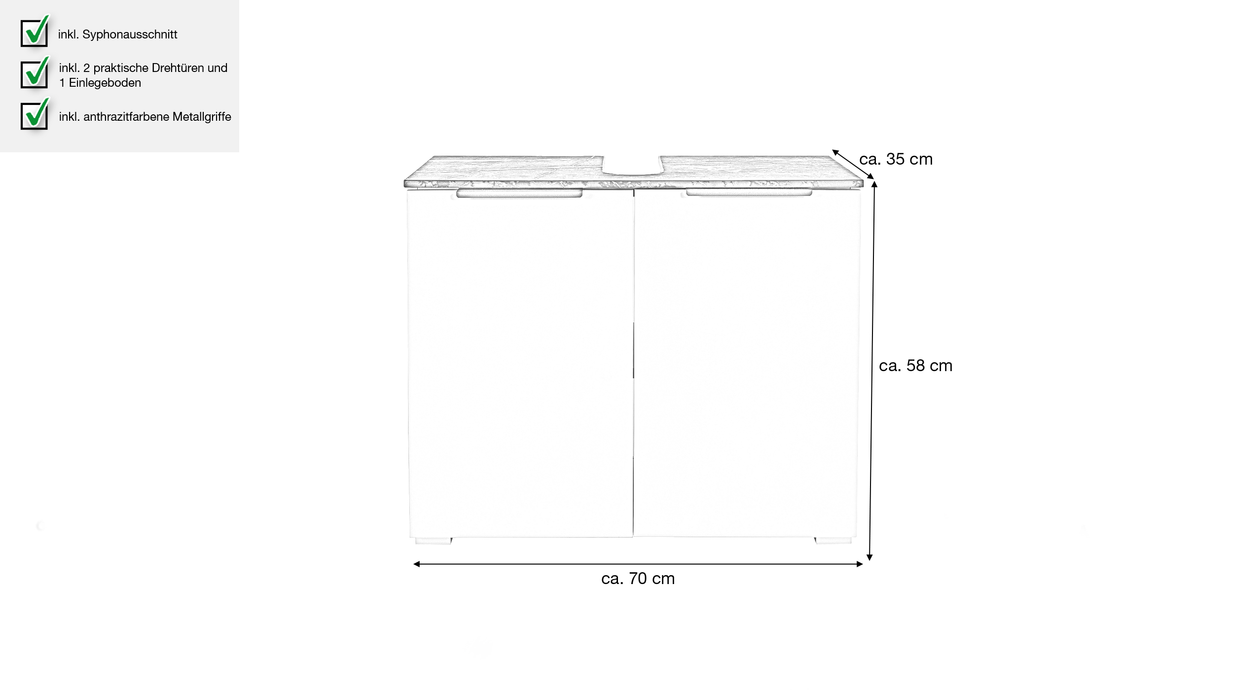 Waschbeckenunterschrank beige - Marmoroptik 70 cm - PROMESSA