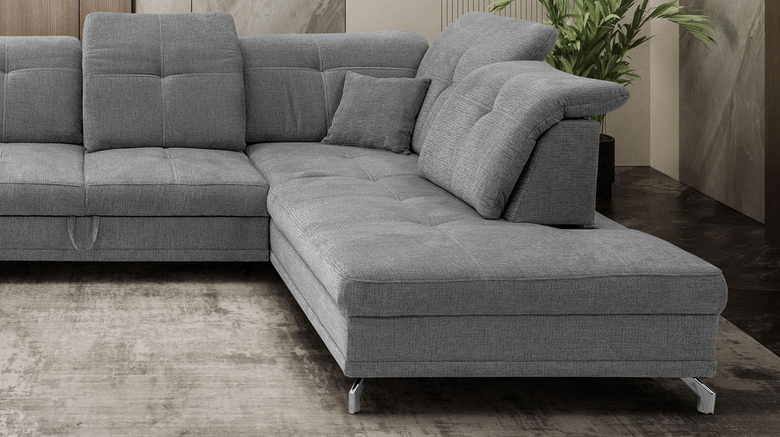 Wohnlandschaft Schlaffunktion Bettkasten grau 360 cm - BRITTA