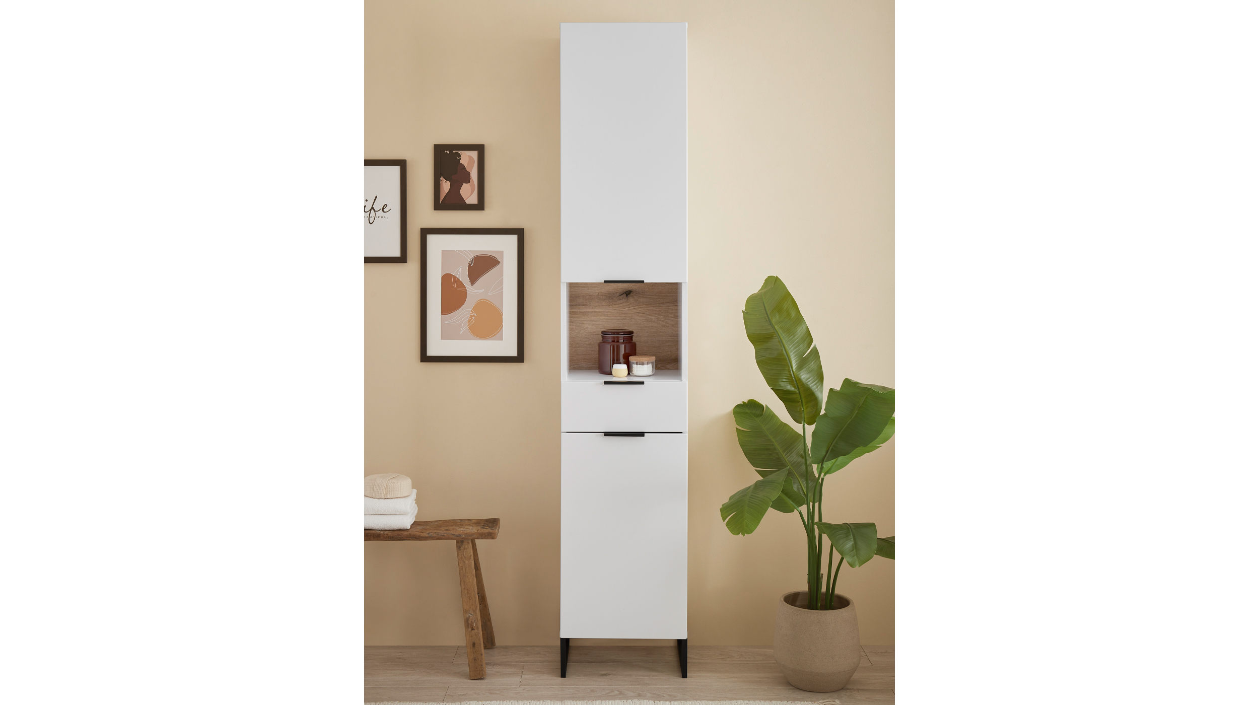 Bad Hochschrank weiß Eiche 2 Türen 195 cm - DALIA