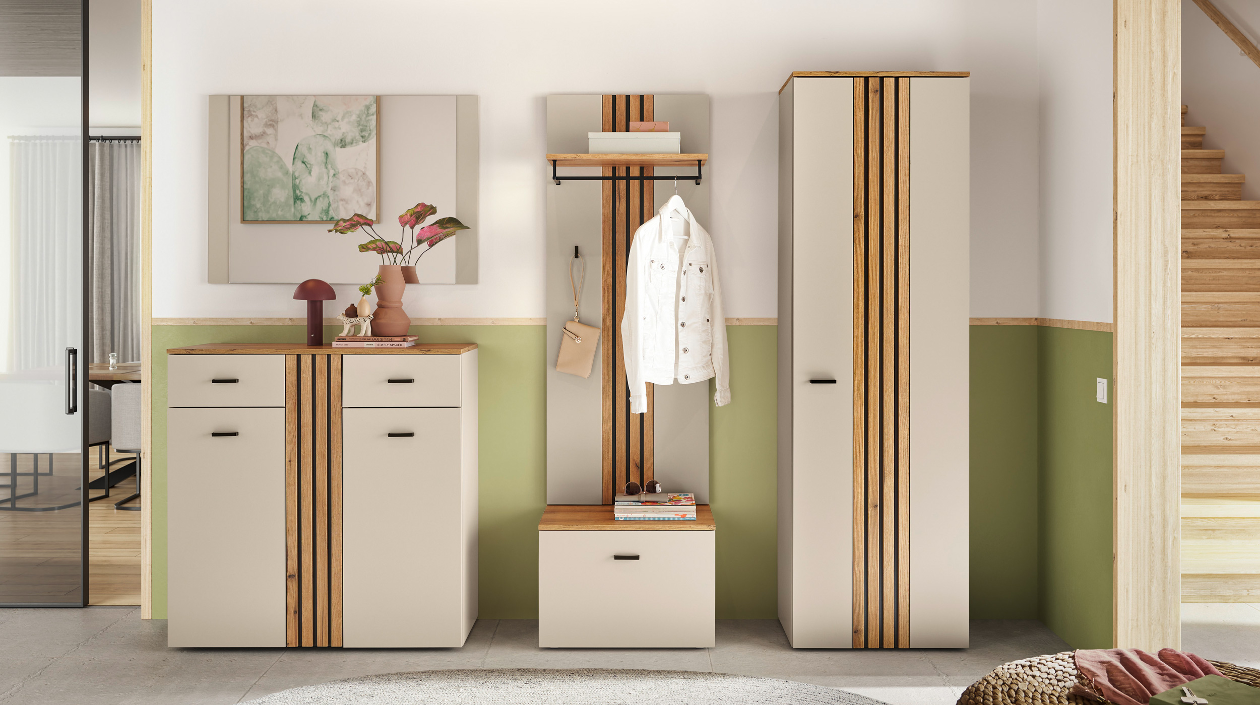 Schuhschrank mit Schubladen beige Evok Eiche 100 cm - LITUMO 