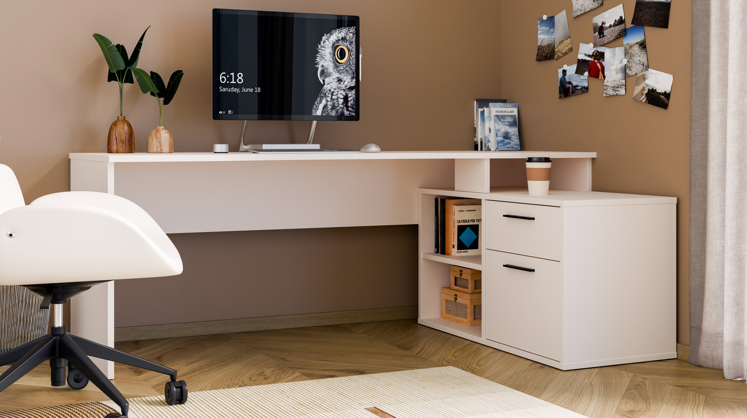 Eck-Schreibtisch beige 200 x 122 cm - TEZAUR