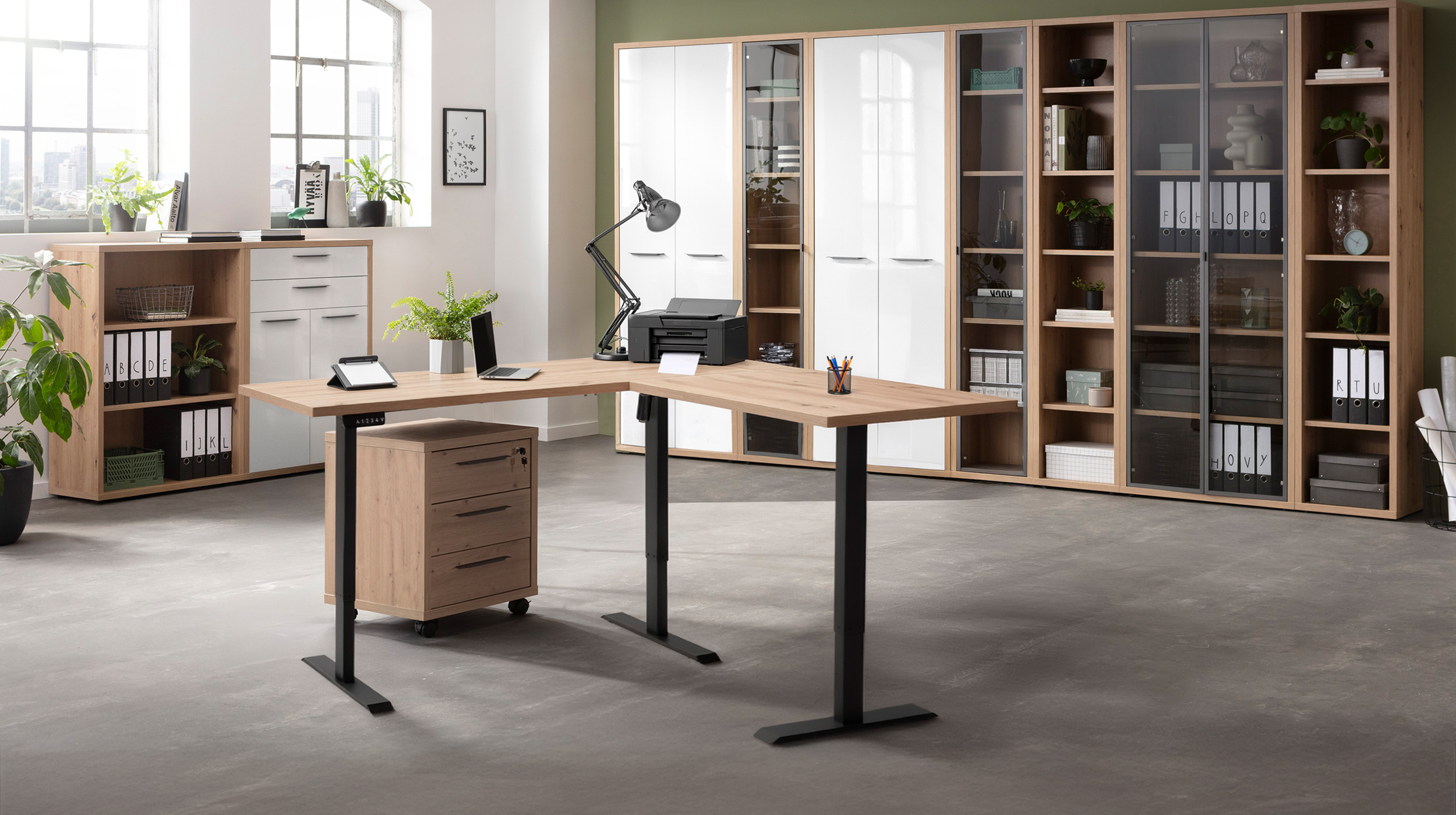 Eckschreibtisch höhenverstellbar Artisan Eiche 180 cm - ENERGIA