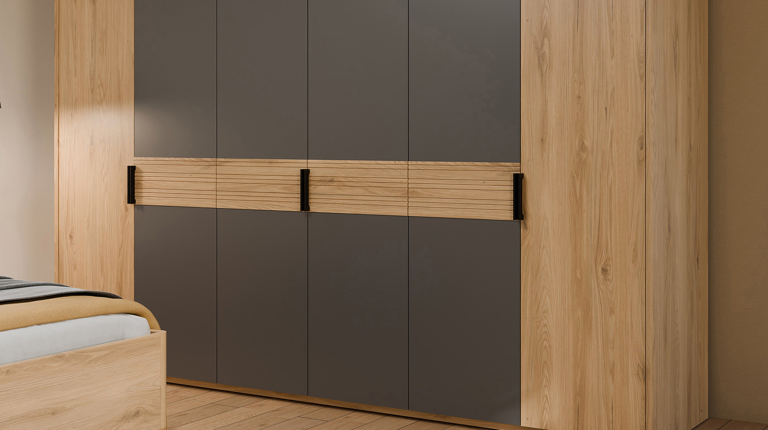 Kleiderschrank Wildeiche grau 266 cm - 6-türig - VALPECULA 