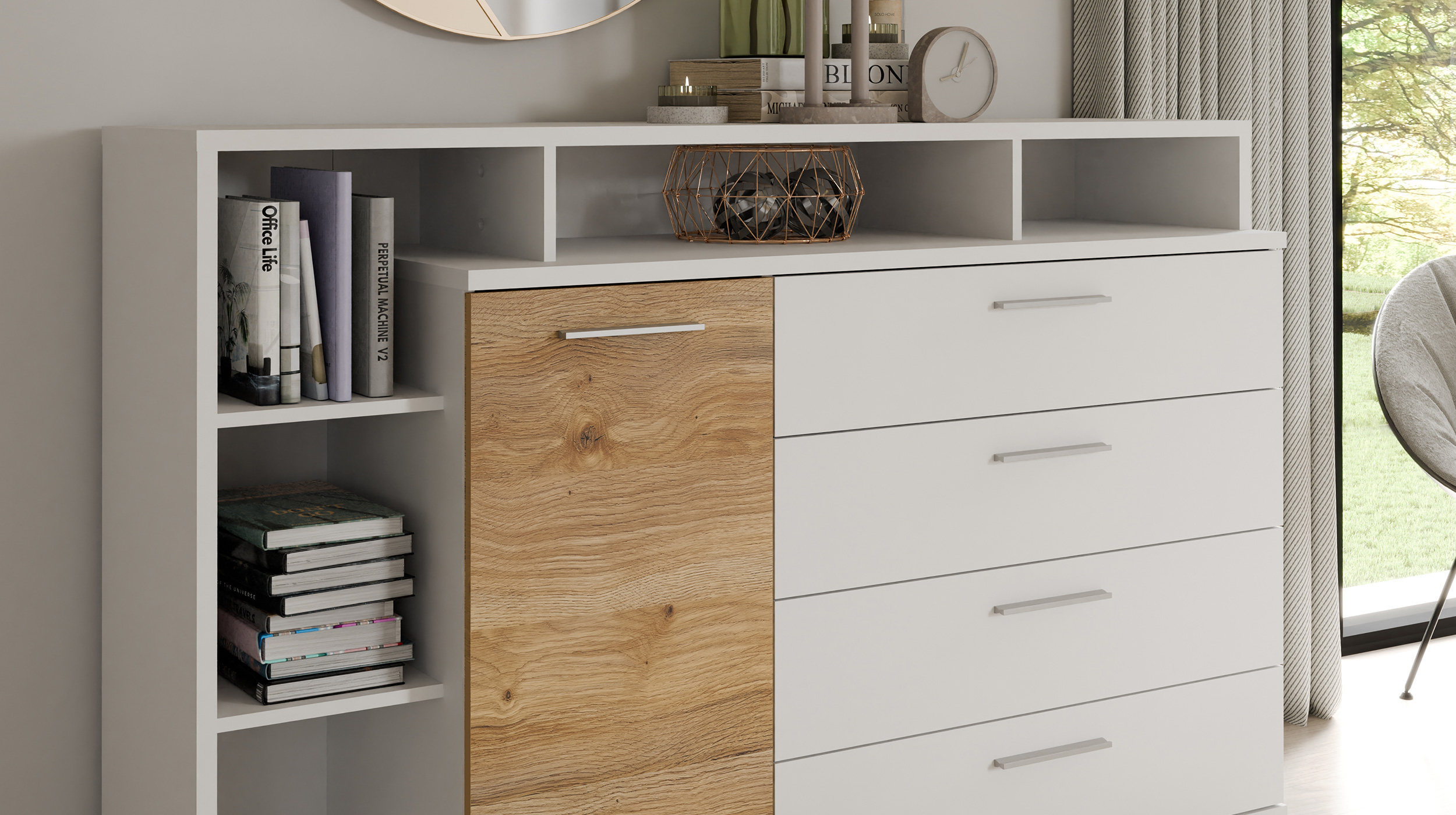 Kommode weiß Artisan Eiche 153 x 42 cm - MAYACUS 