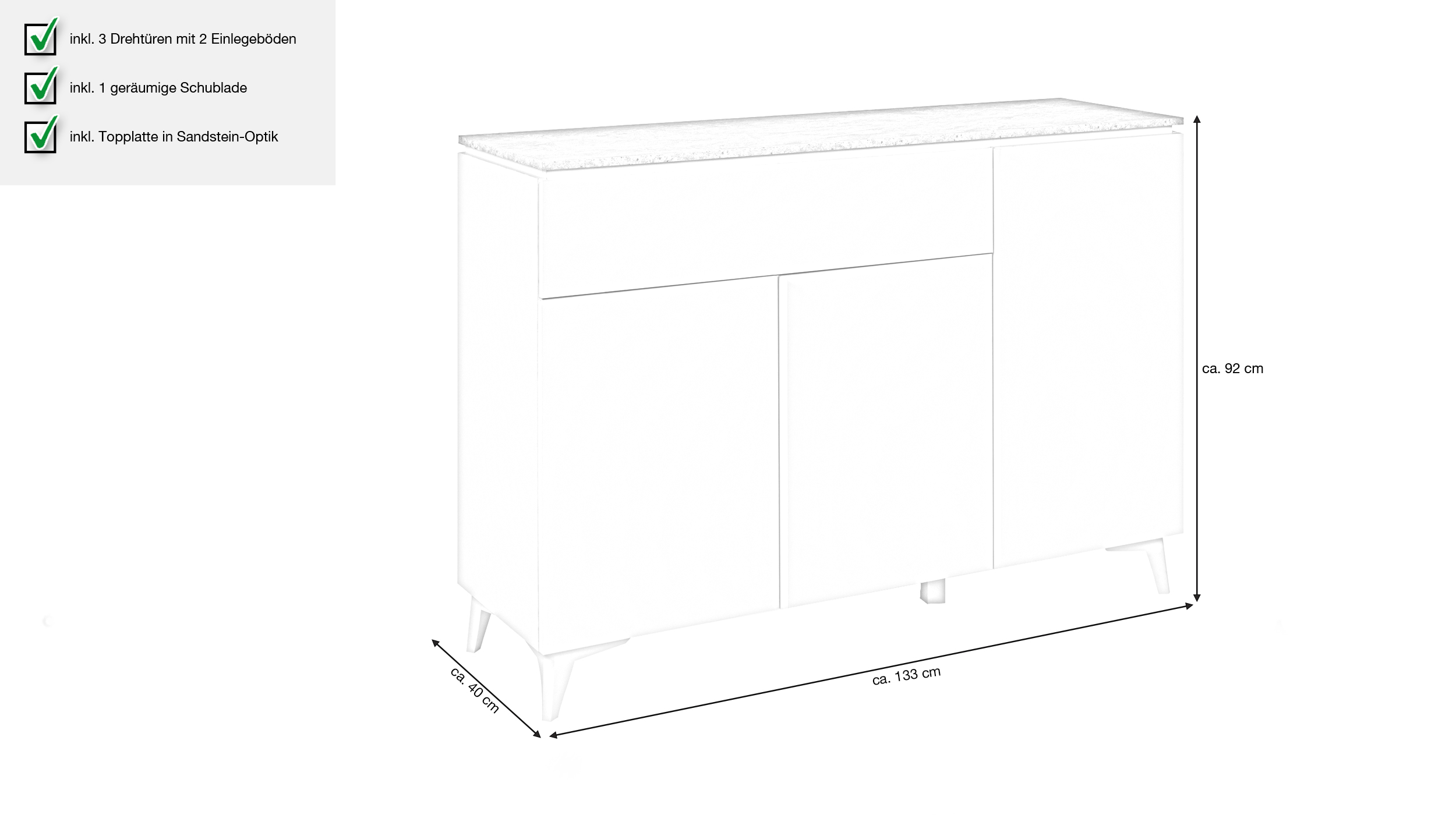 Kommode Schublade weiß - Sandstein 133 cm - BERTRIX