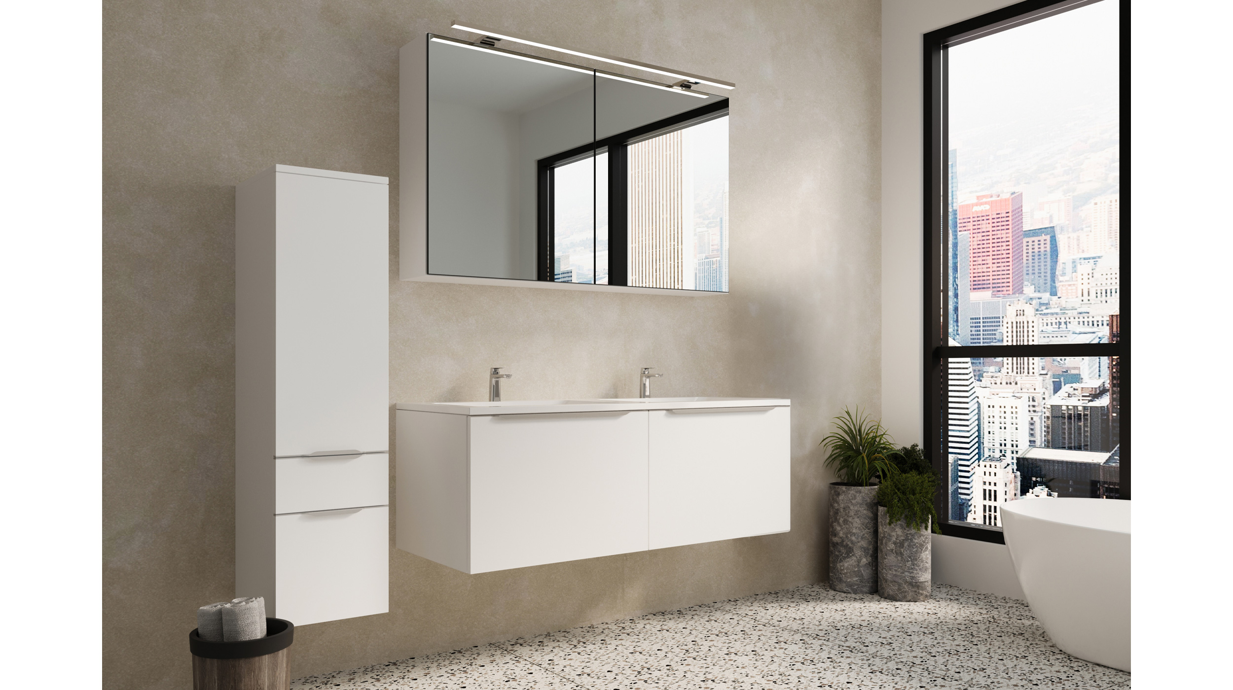 Badmöbel-Set weiß matt - 3 Teile mit HS - Waschtisch 121 cm - SANTANA