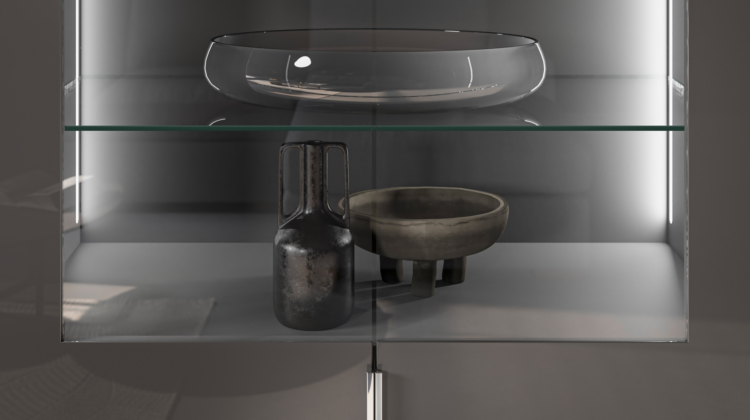 Vitrine mit Beleuchtung anthrazit - Glasfront - Breite 75 cm - SANTORIN