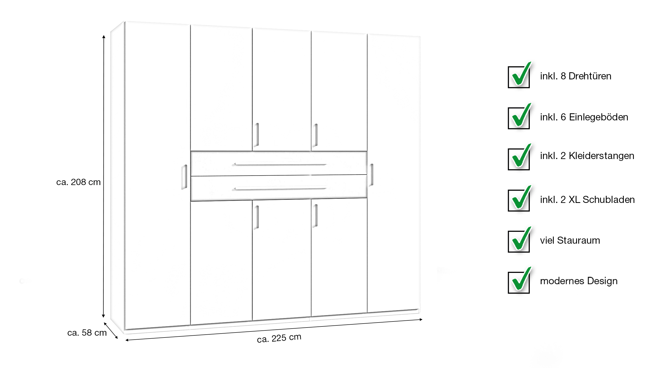 Kleiderschrank weiß anthrazit 225 cm 8-türig - DIGIT