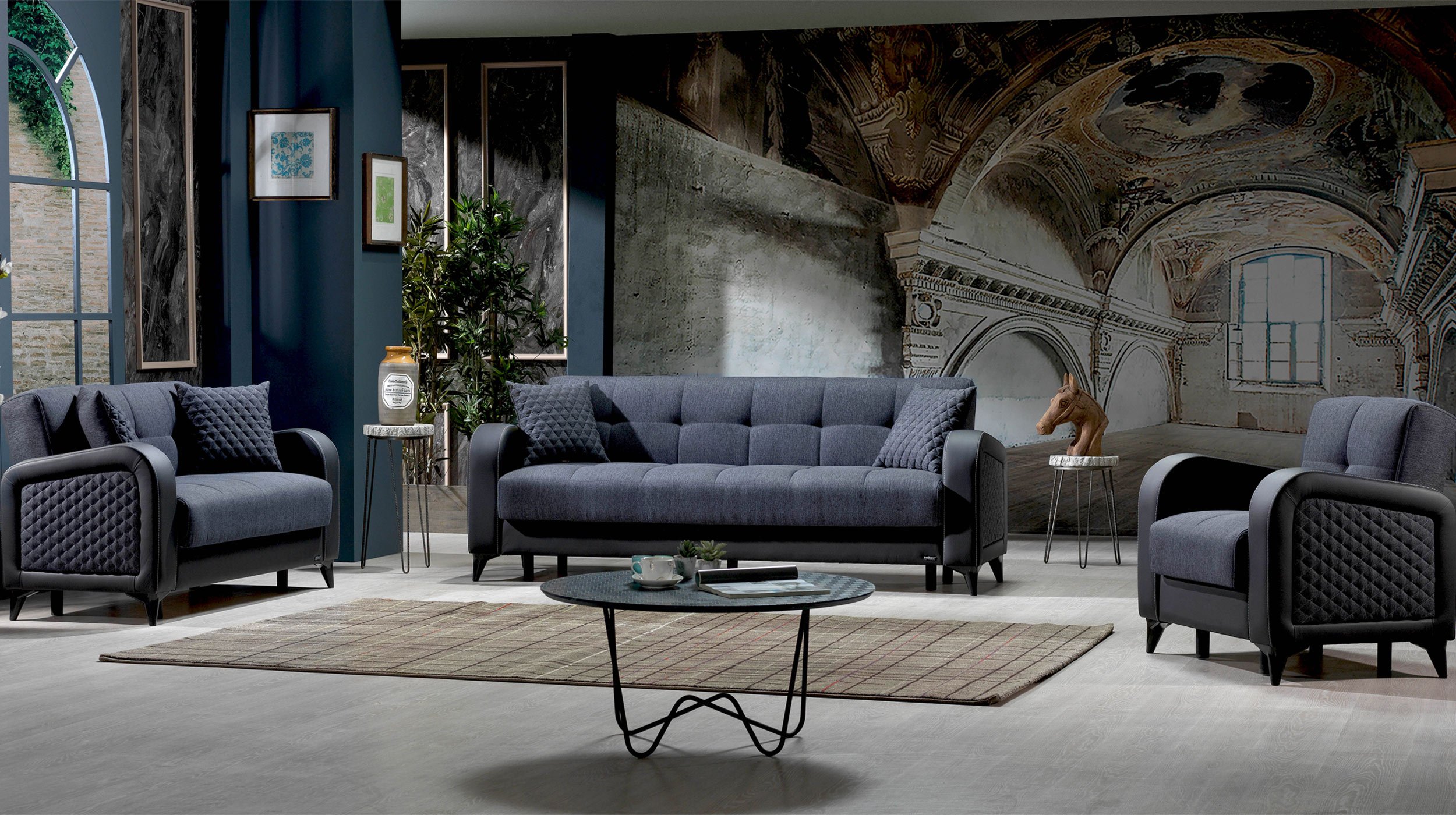Einzelsofa anthrazit Schlaffunktion ausziehbar 3-Sitzer 220 cm - RIZA