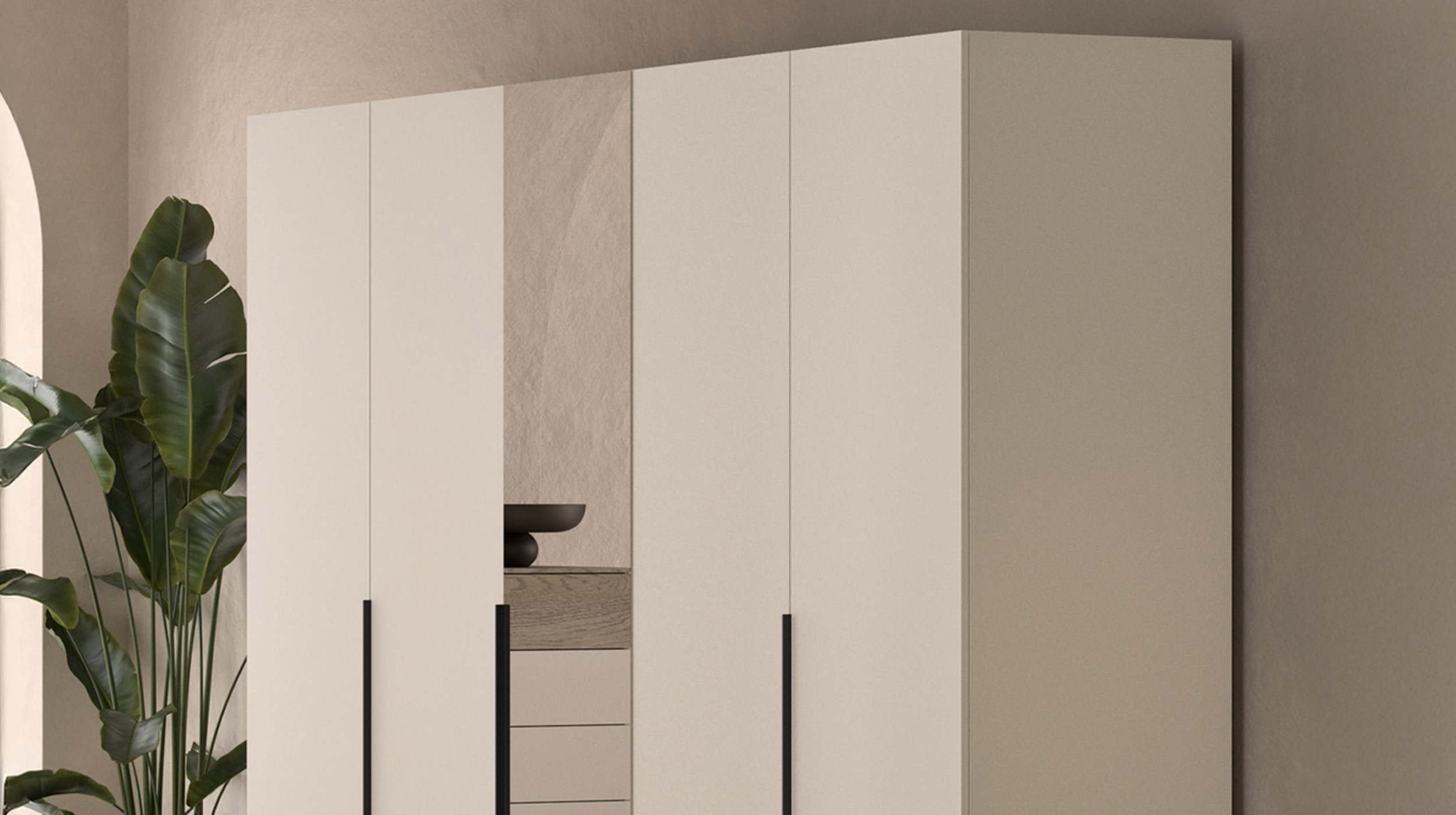 Kleiderschrank mit Spiegel 230 cm beige - 5-türig - FAVORITA