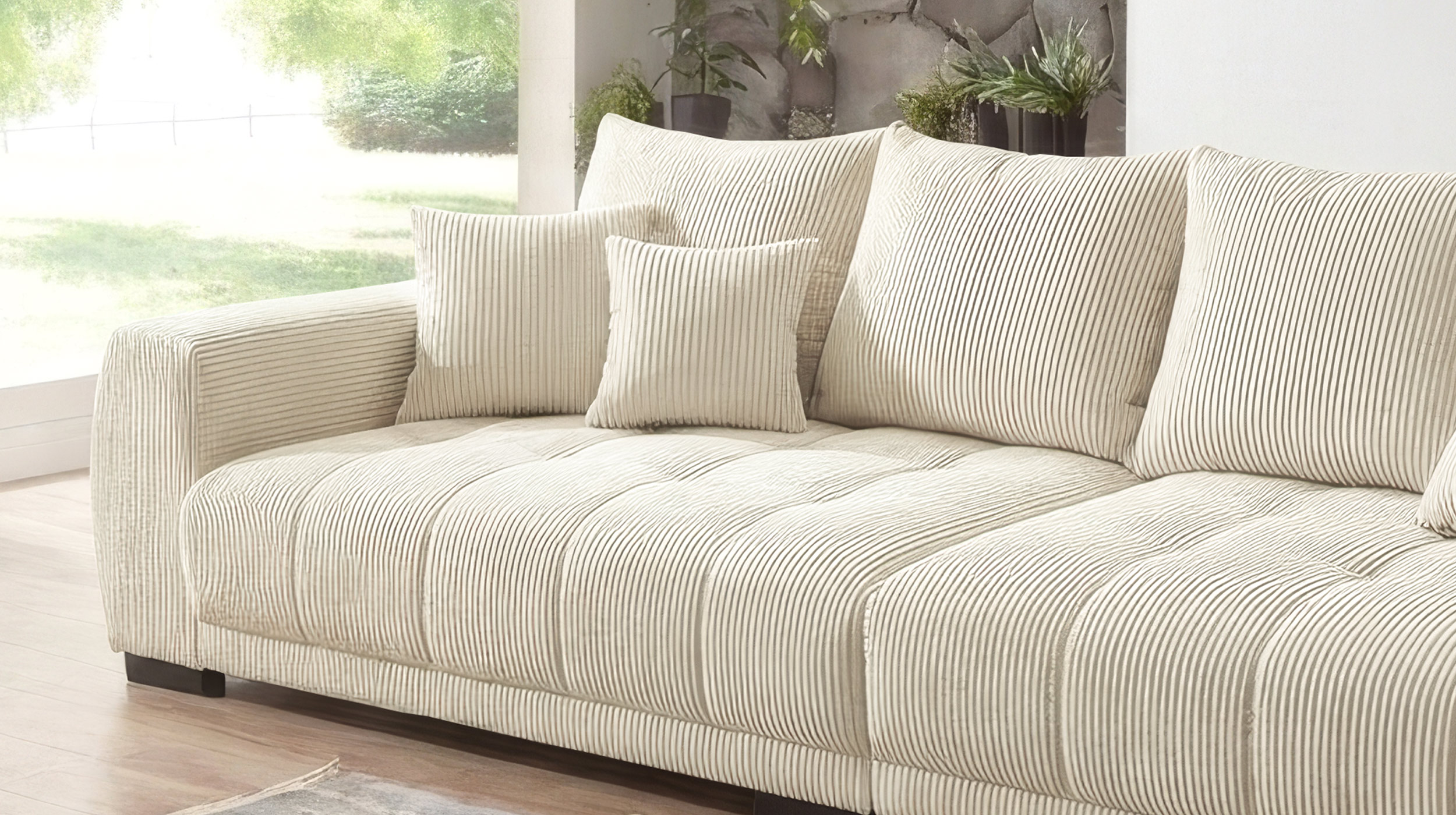 Big Sofa Cord beige mit Nosagunterfederung 300 cm - ARTEMIS