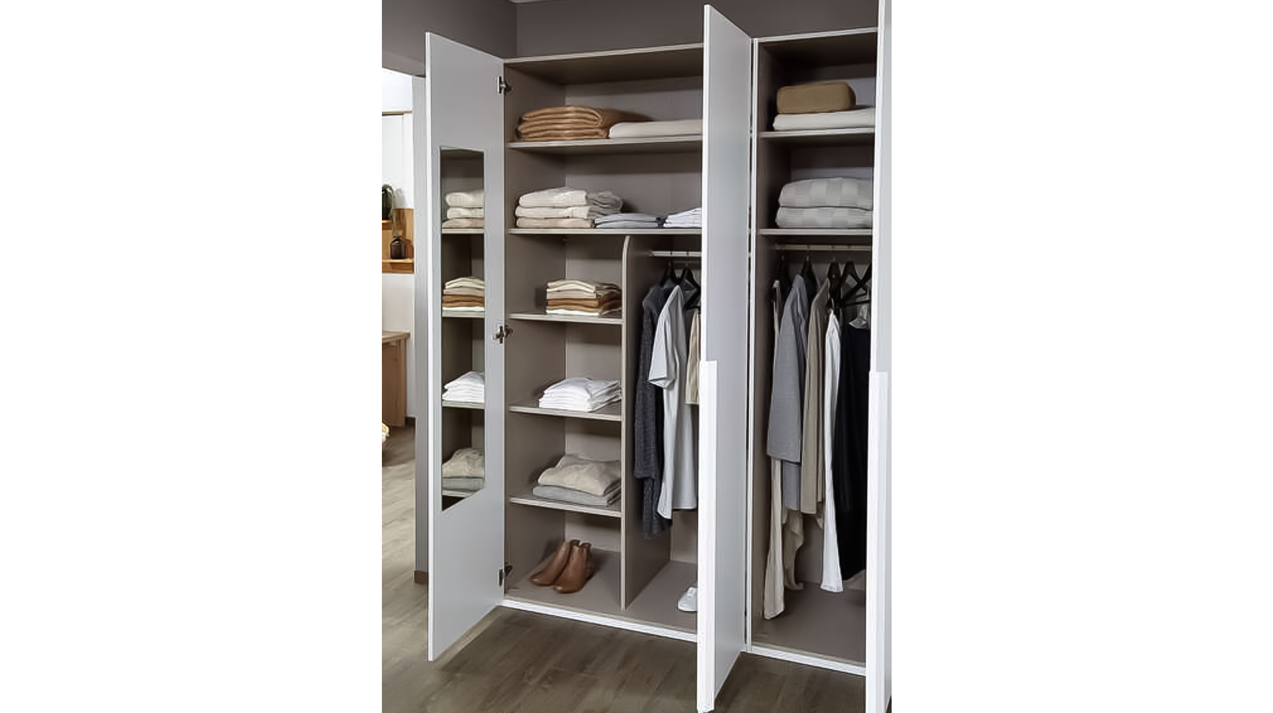 Kleiderschrank 301 cm weiß Glas 6 türig - rauch - POSA