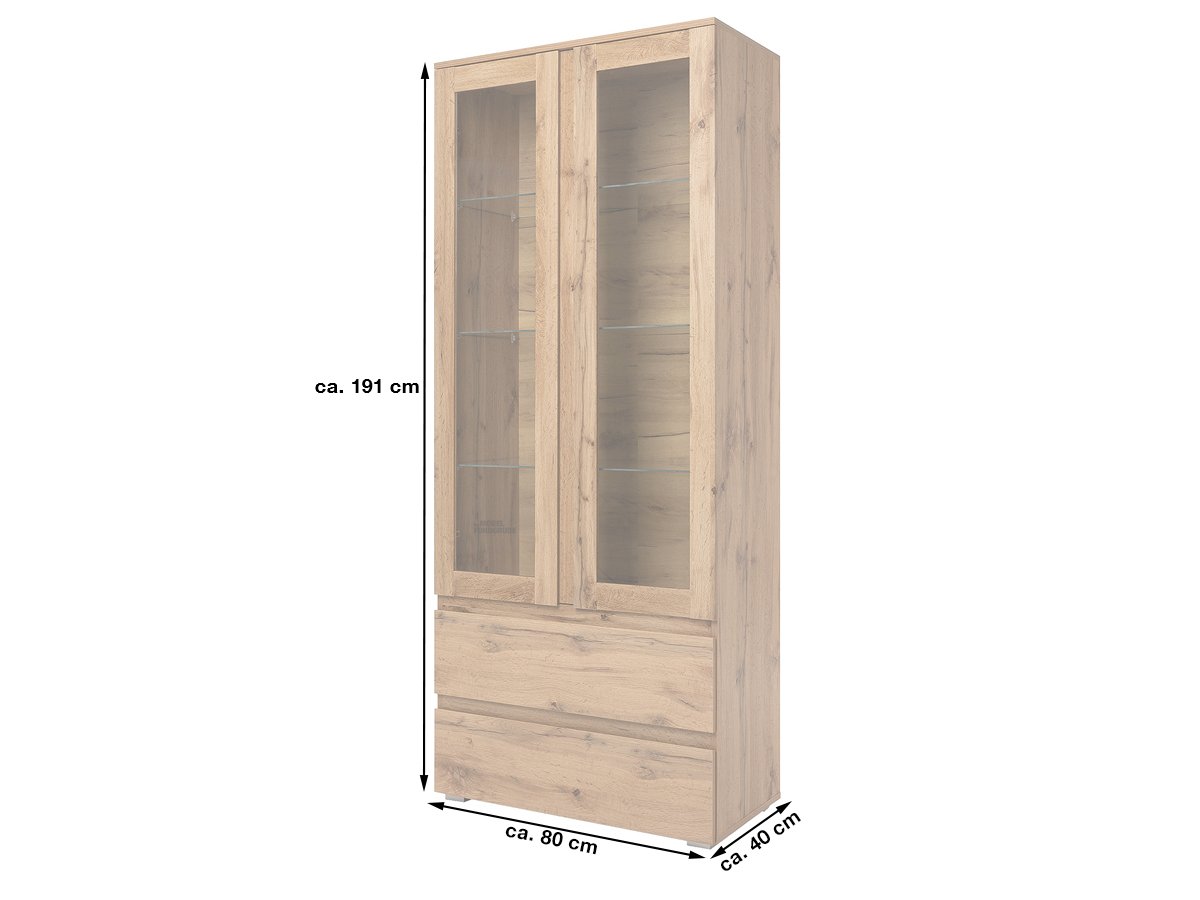 Vitrine mit 2 Glastüren Honig Eiche Breite 80 cm - IMAGE