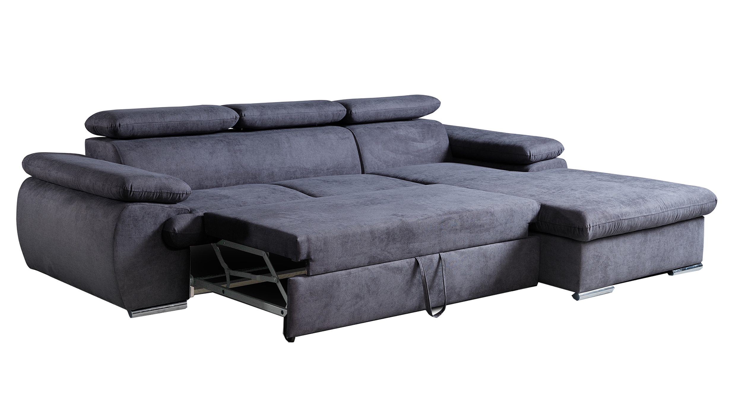 Ecksofa mit Schlaffunktion grau Bettkasten 284 x 196 cm - COAL