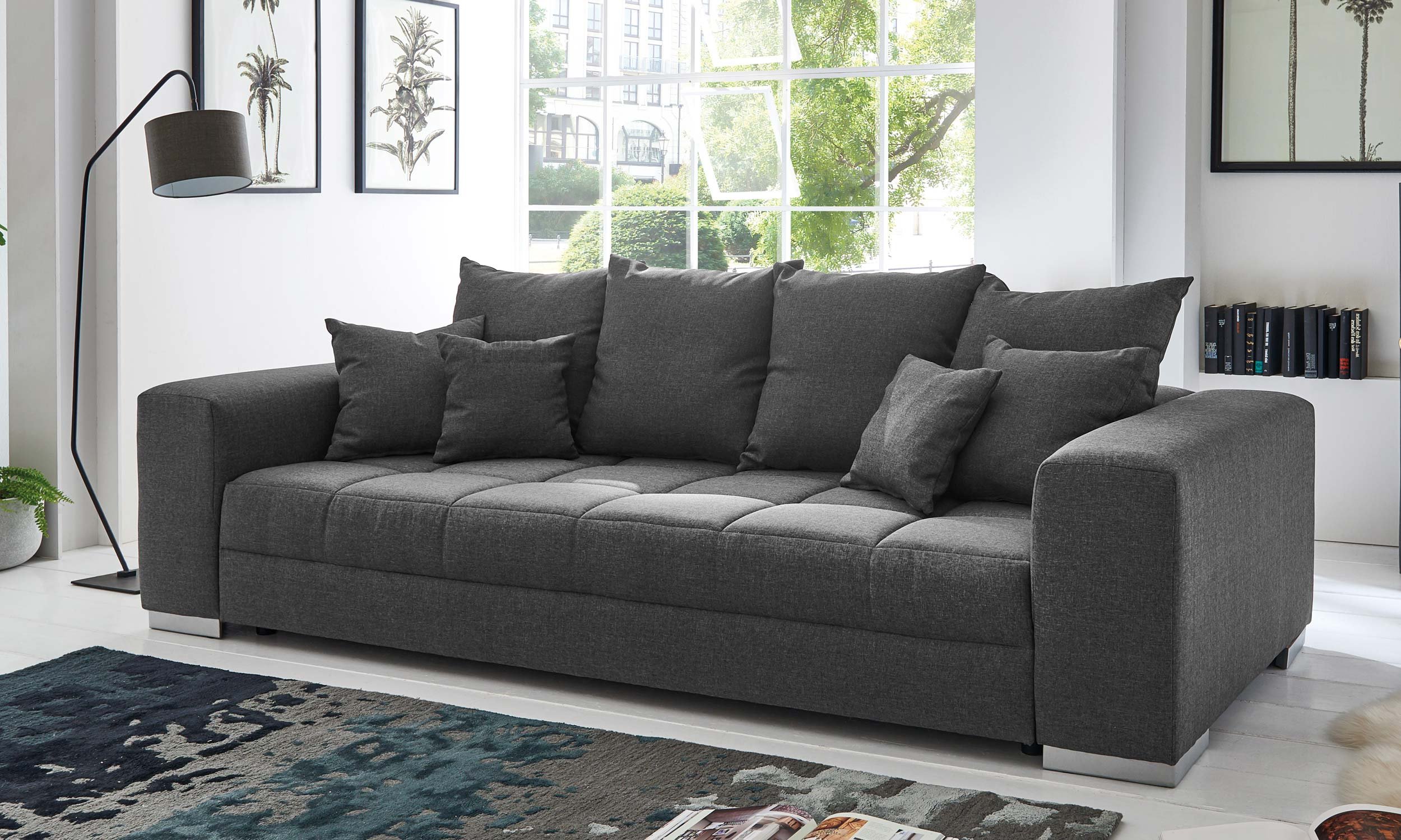 Big Sofa grau 254 cm - Nosagunterfederung - BORNEO