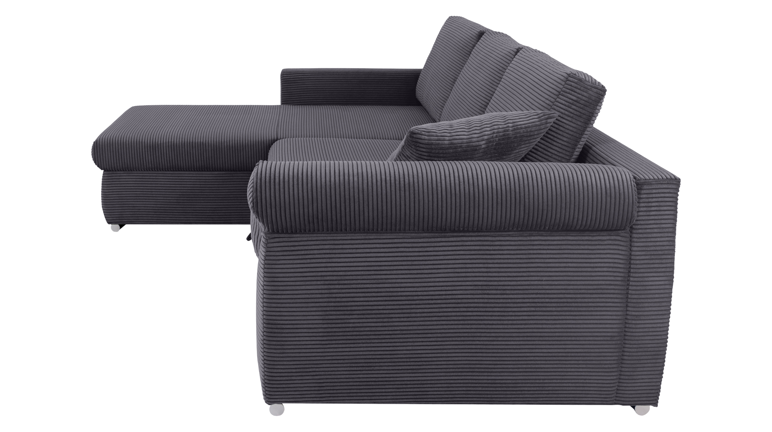 Ecksofa Schlaffunktion Bettkasten anthrazit Cord - RAMONA