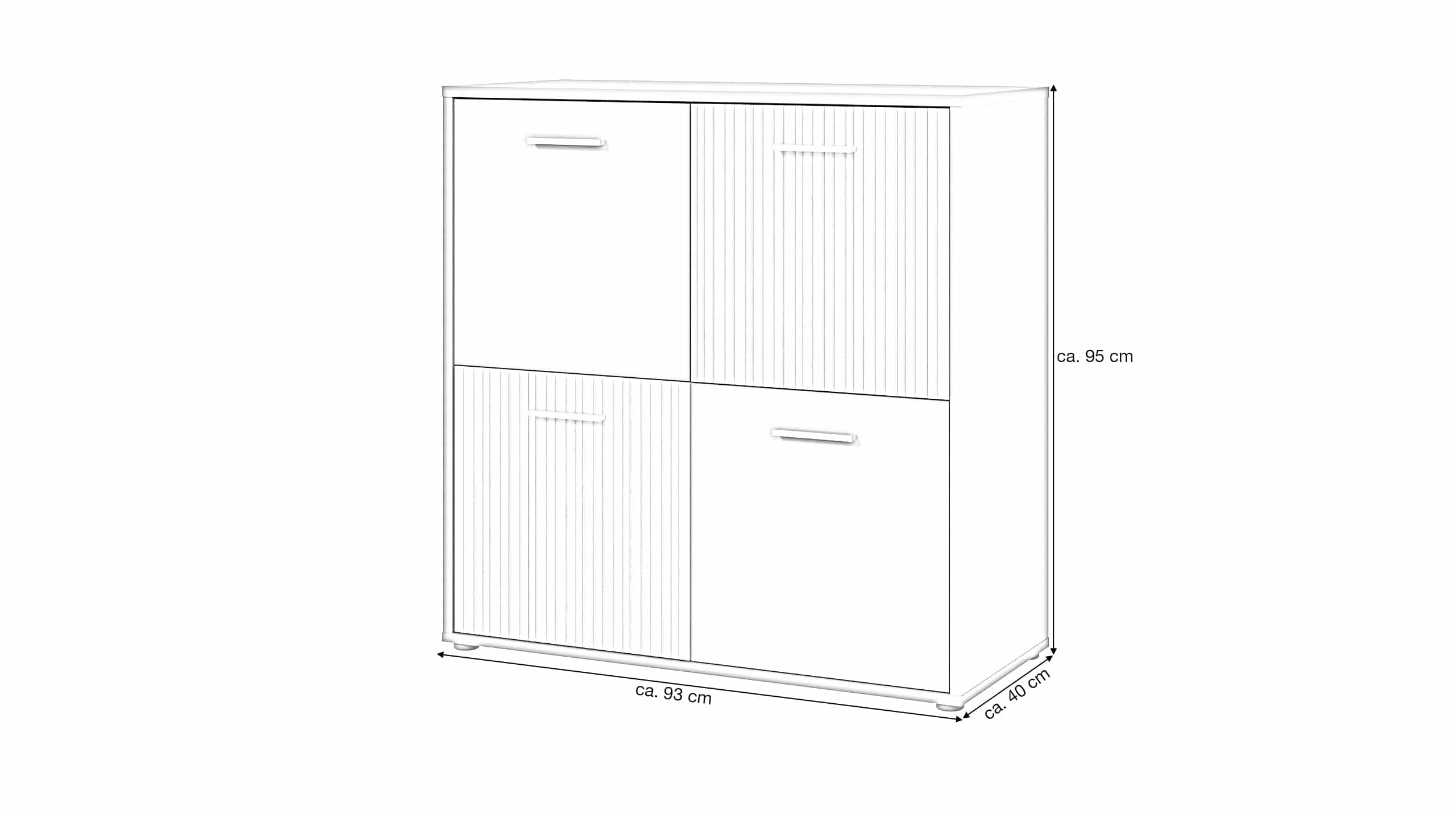 Kommode weiß - Artisan Eiche 93 cm 4-türig - QUADRO