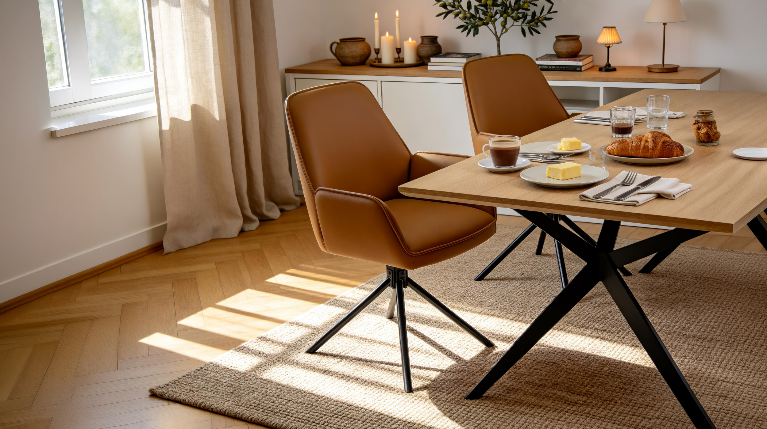 Armlehnstuhl Echtleder Cognac - drehbar - COVELO 