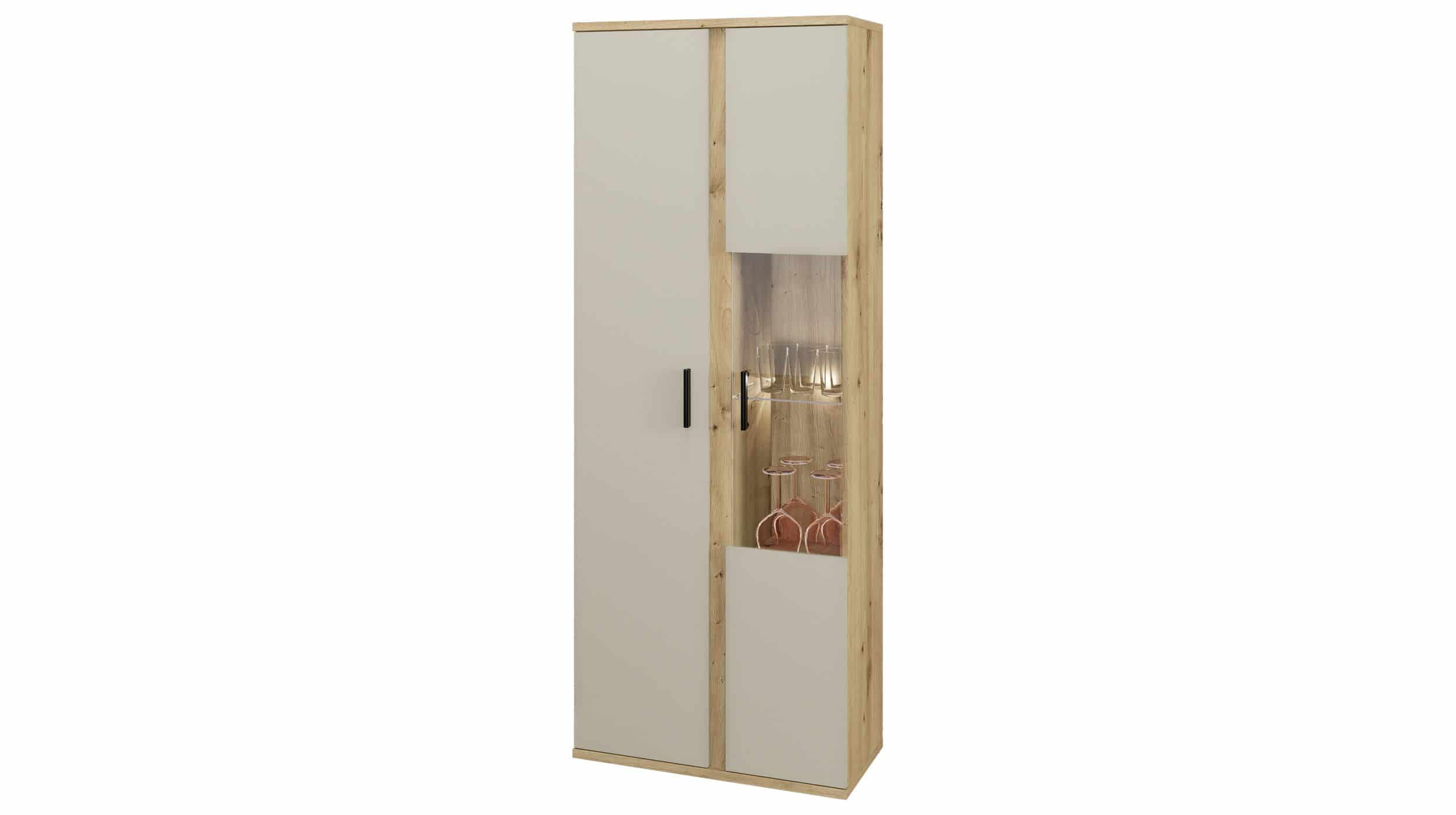 Vitrine mit Beleuchtung beige - Artisan Eiche 75 cm - KANADA