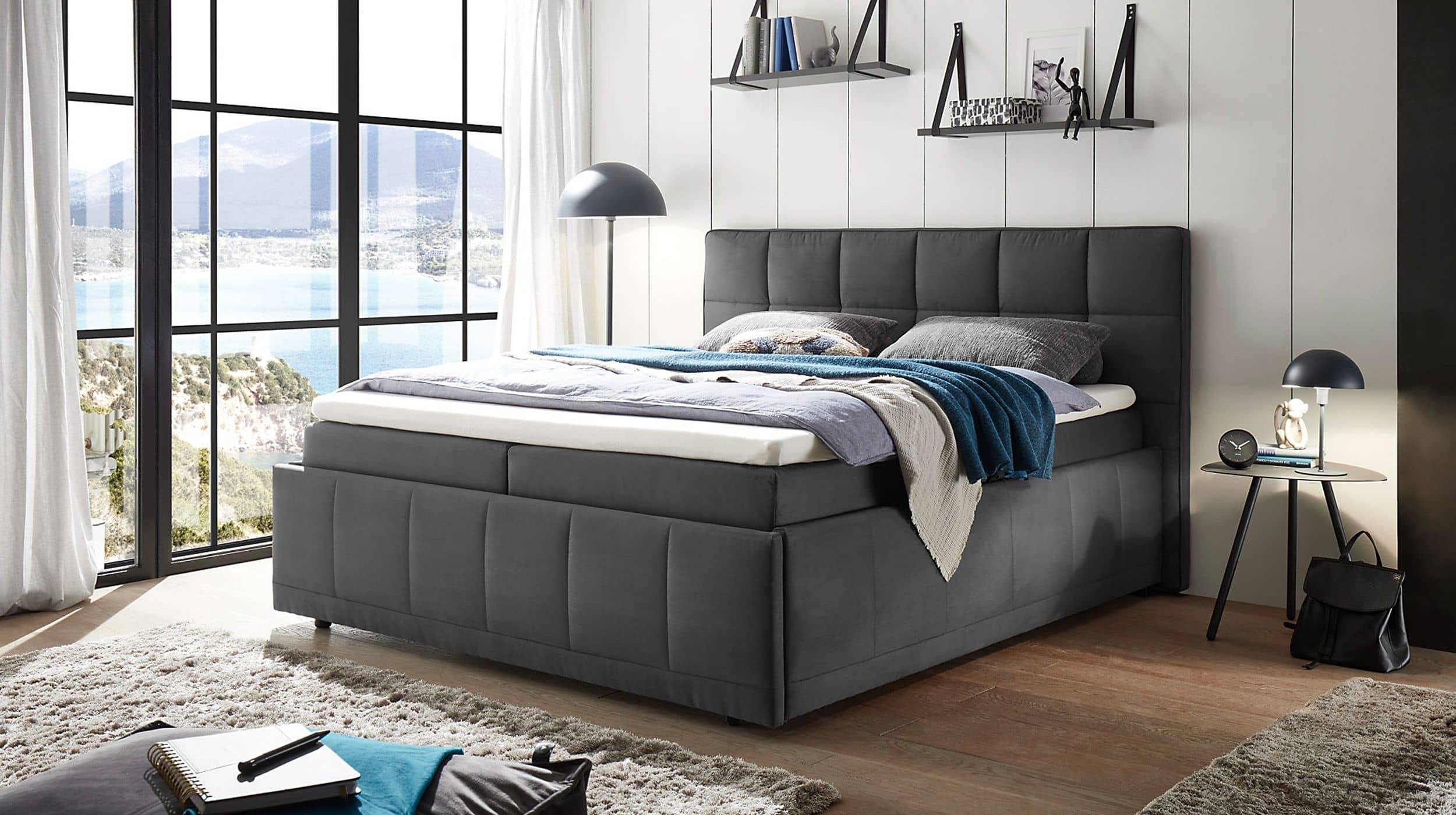 Boxbett 180 x 200 cm anthrazit mit Bettkasten - FULHAM
