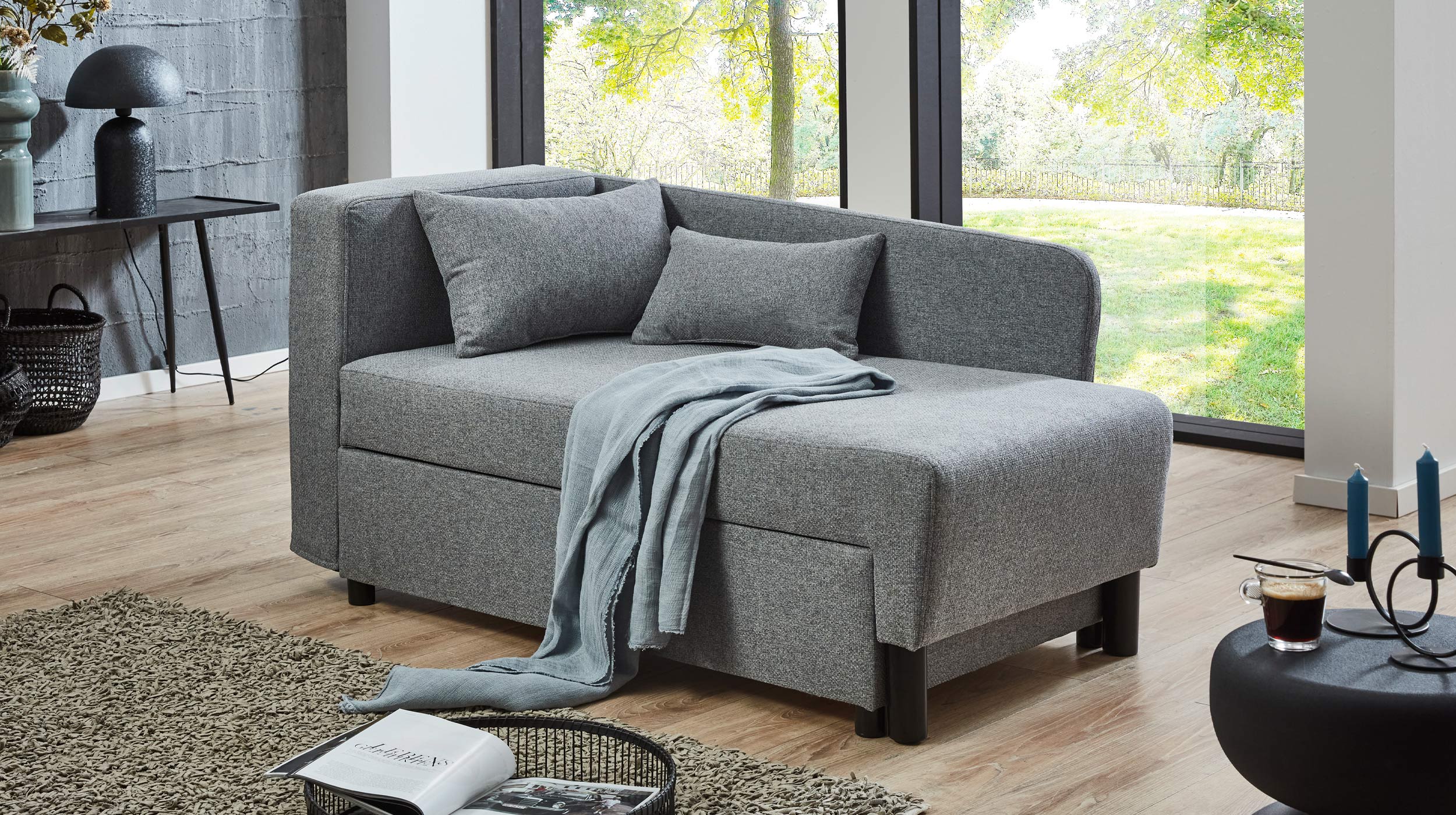 Einzelsofa 148 cm Recamiere grau Schlaffunktion - LÜBECK