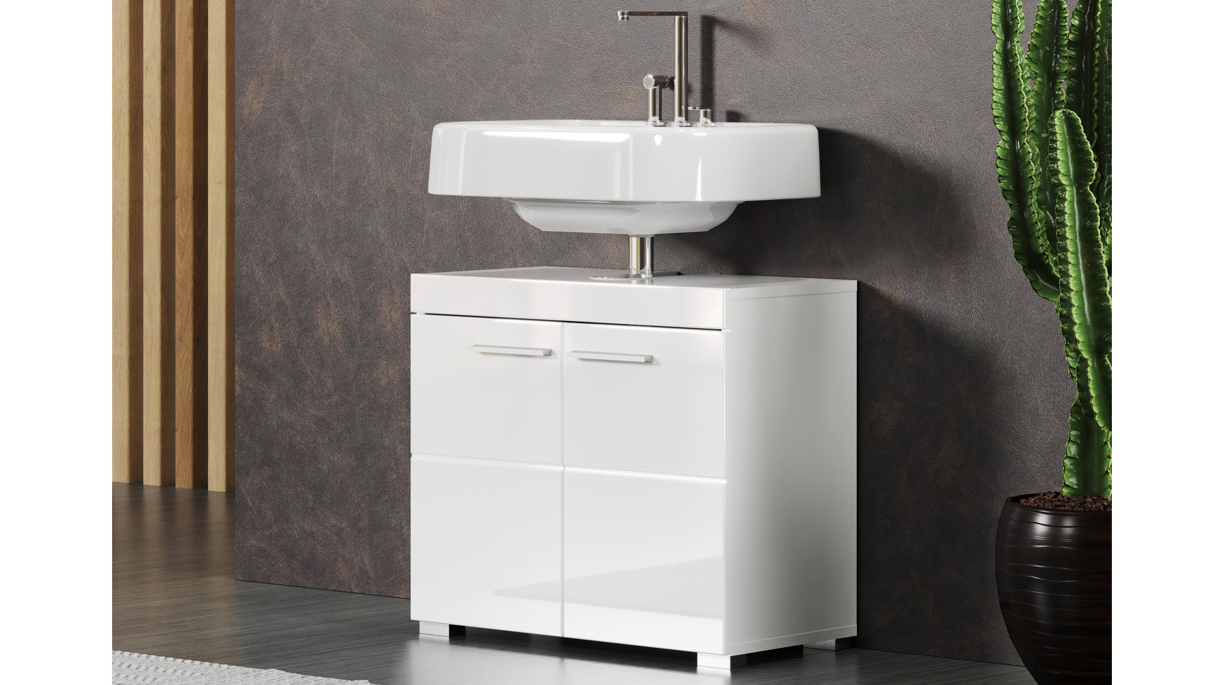Waschbeckenunterschrank weiß hochglanz 60 cm - AMANDA | Waschbeckenunterschränke