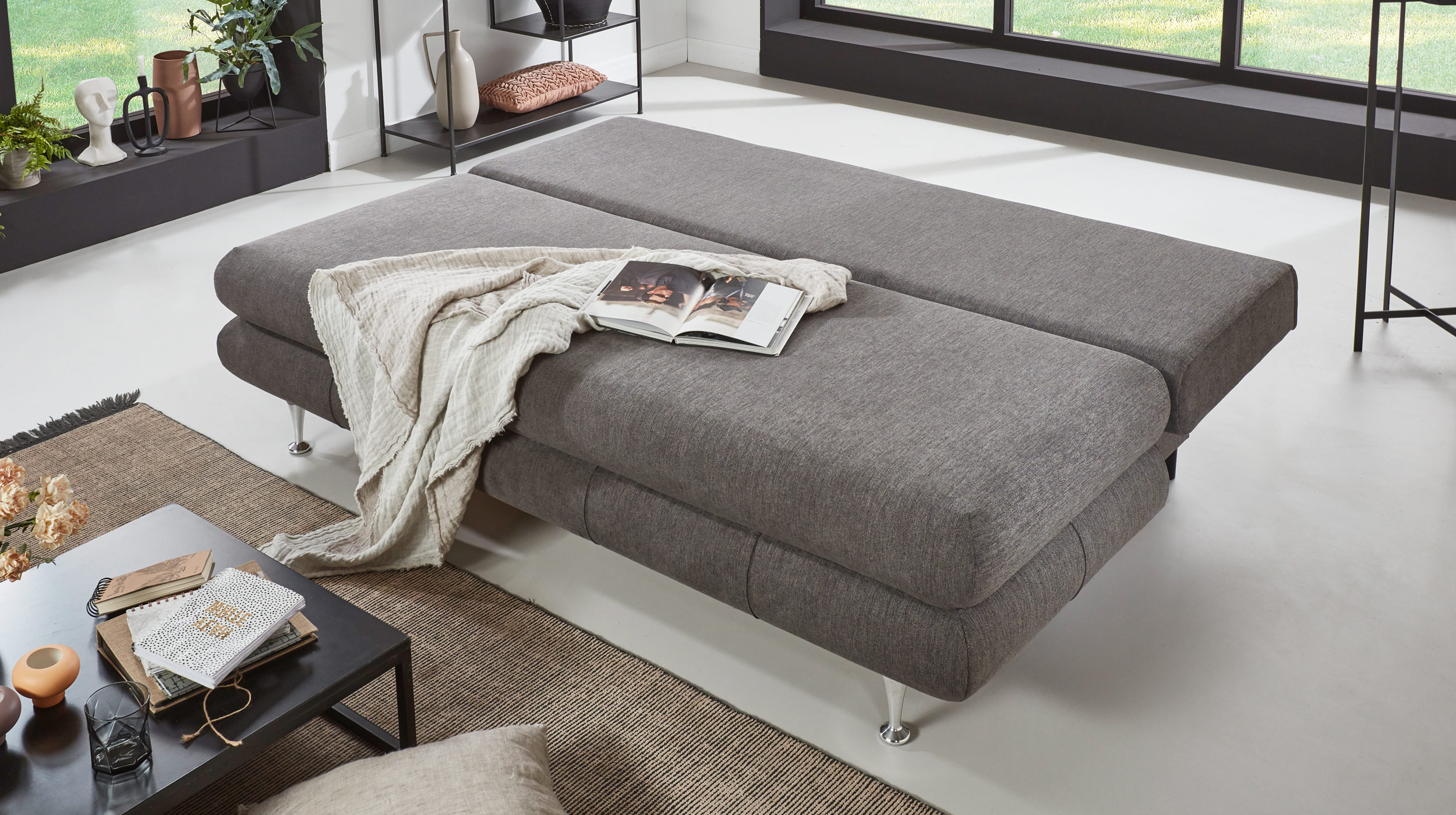 Schlafsofa taupe Bettkasten ausziehbar Federkern 196 cm - BENFELD