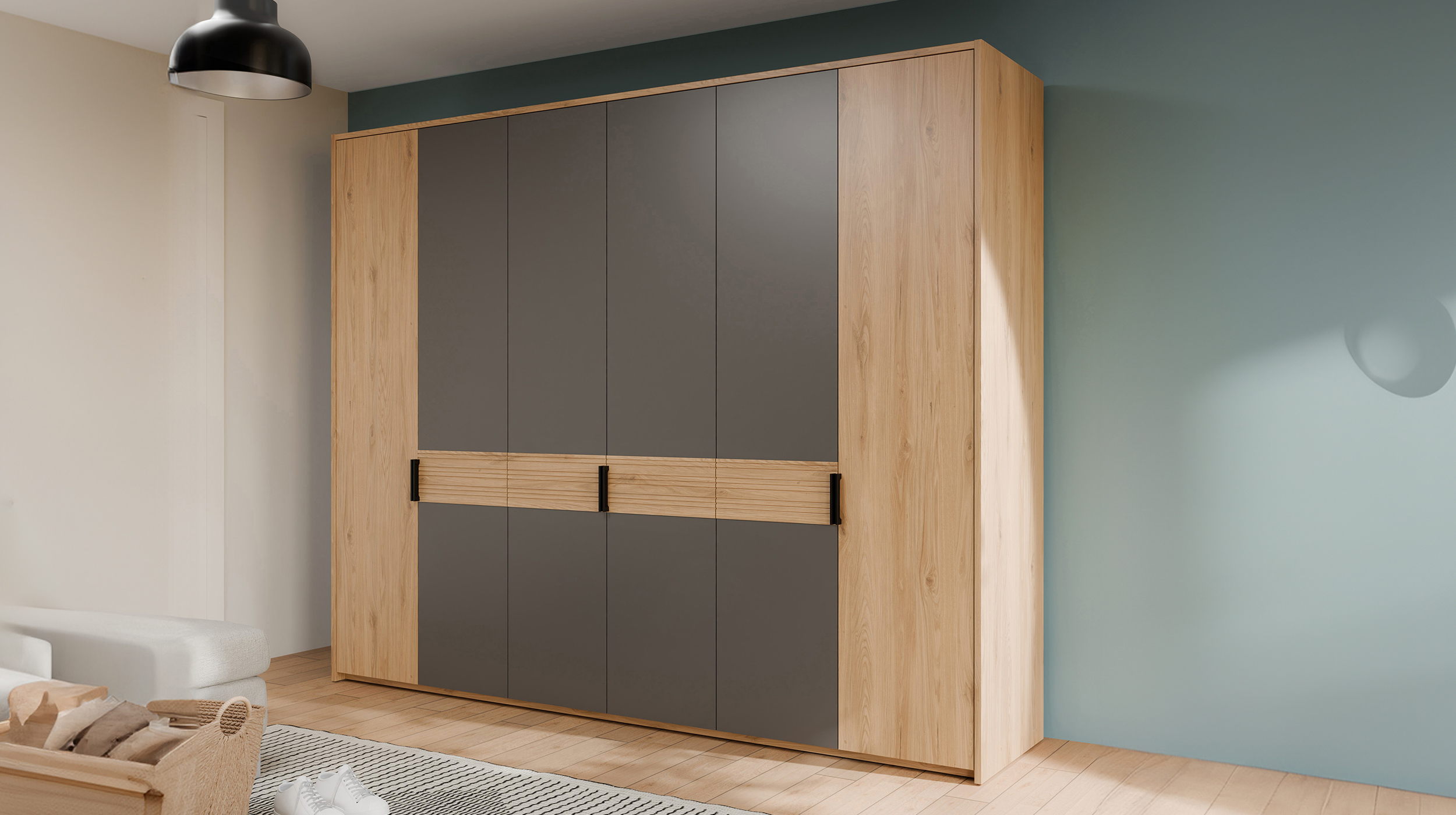 Kleiderschrank Wildeiche grau 266 cm - 6-türig - VALPECULA 