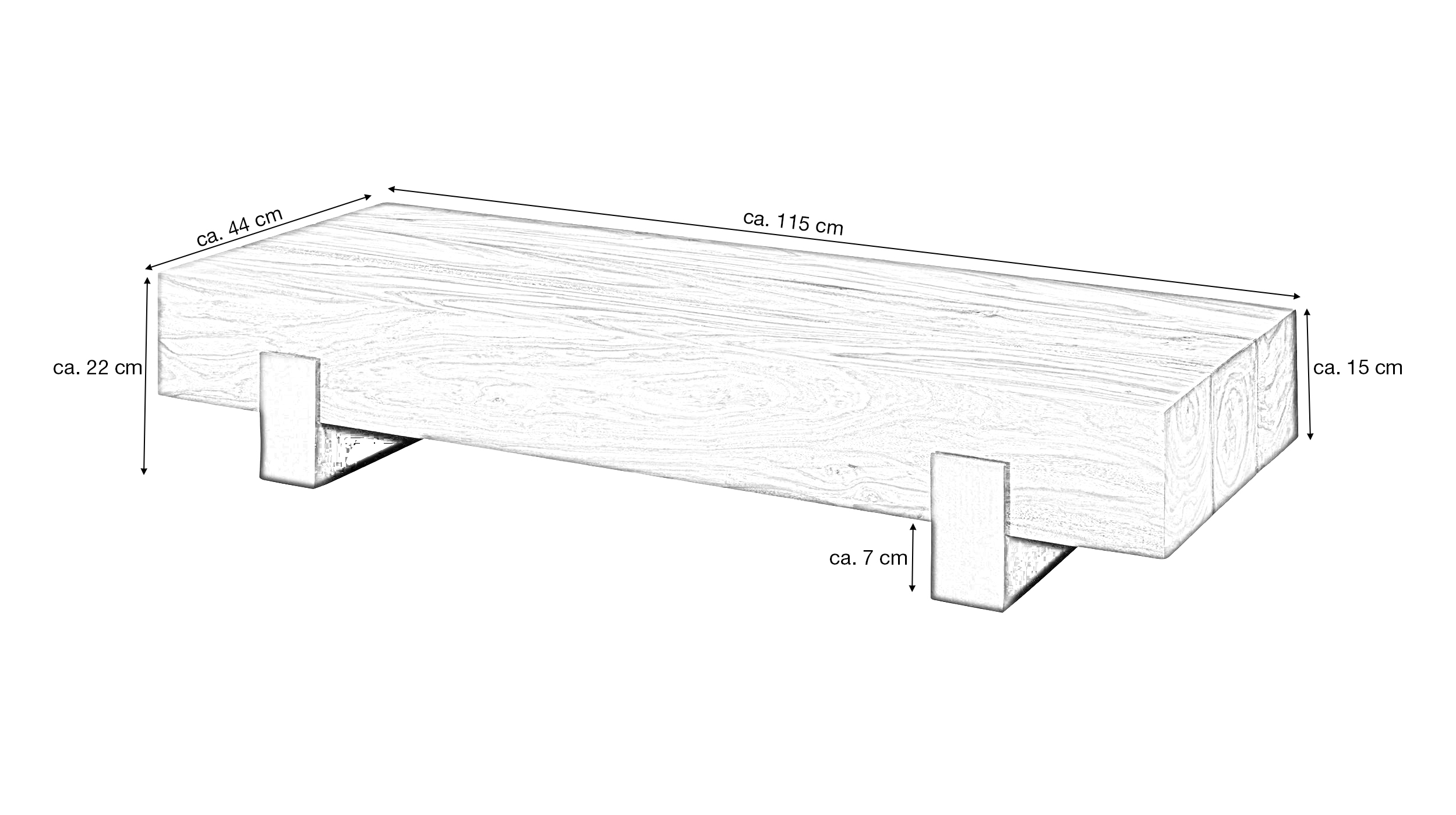 Couchtisch Sheesham massiv 115 x 44 cm - BÖRGE