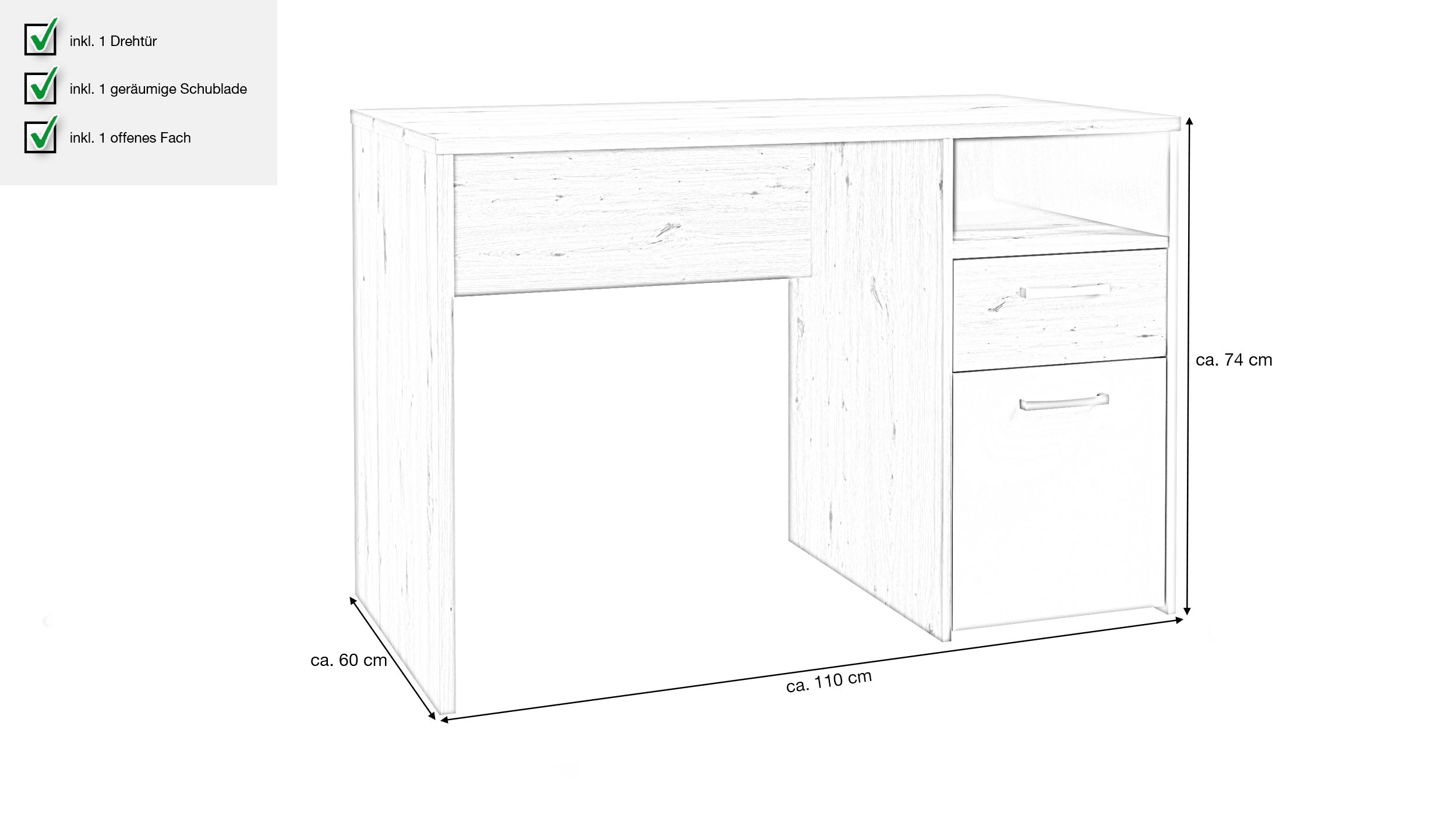 Schreibtisch Artisan Eiche - weiß - 110 cm - CULGOA