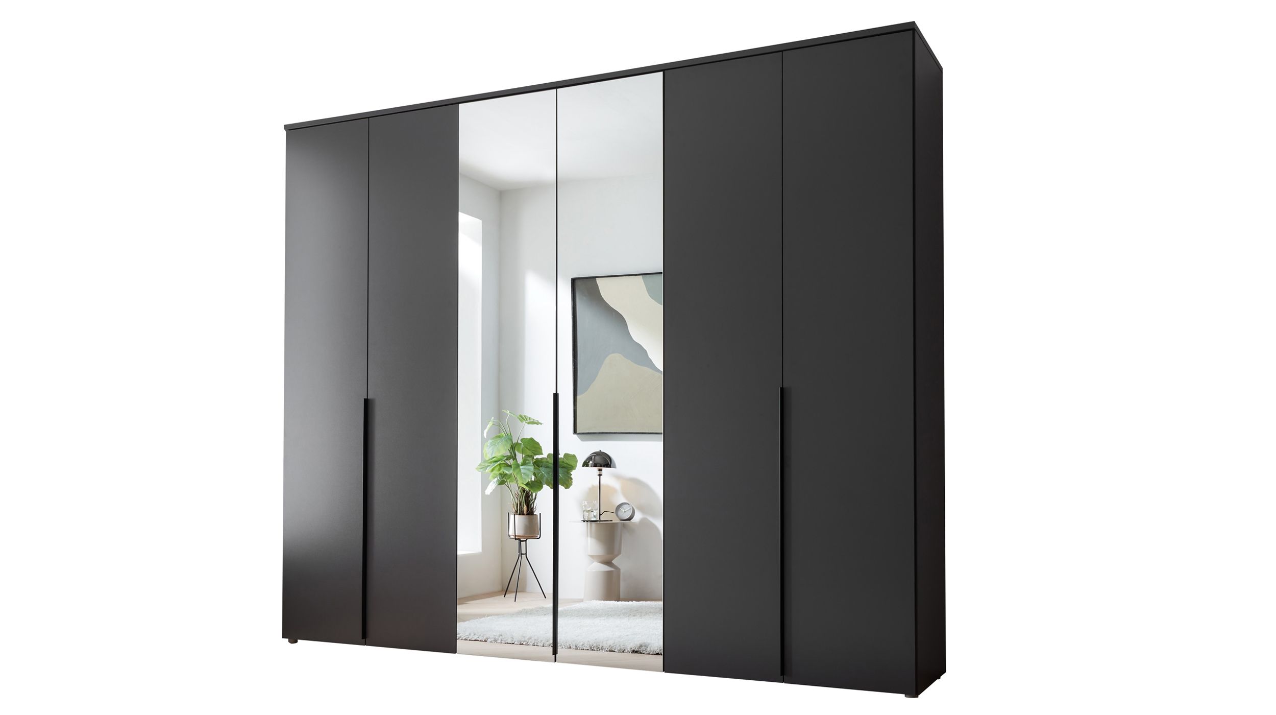 Kleiderschrank mit Spiegel 270 cm graphit - 6-türig - KEVO