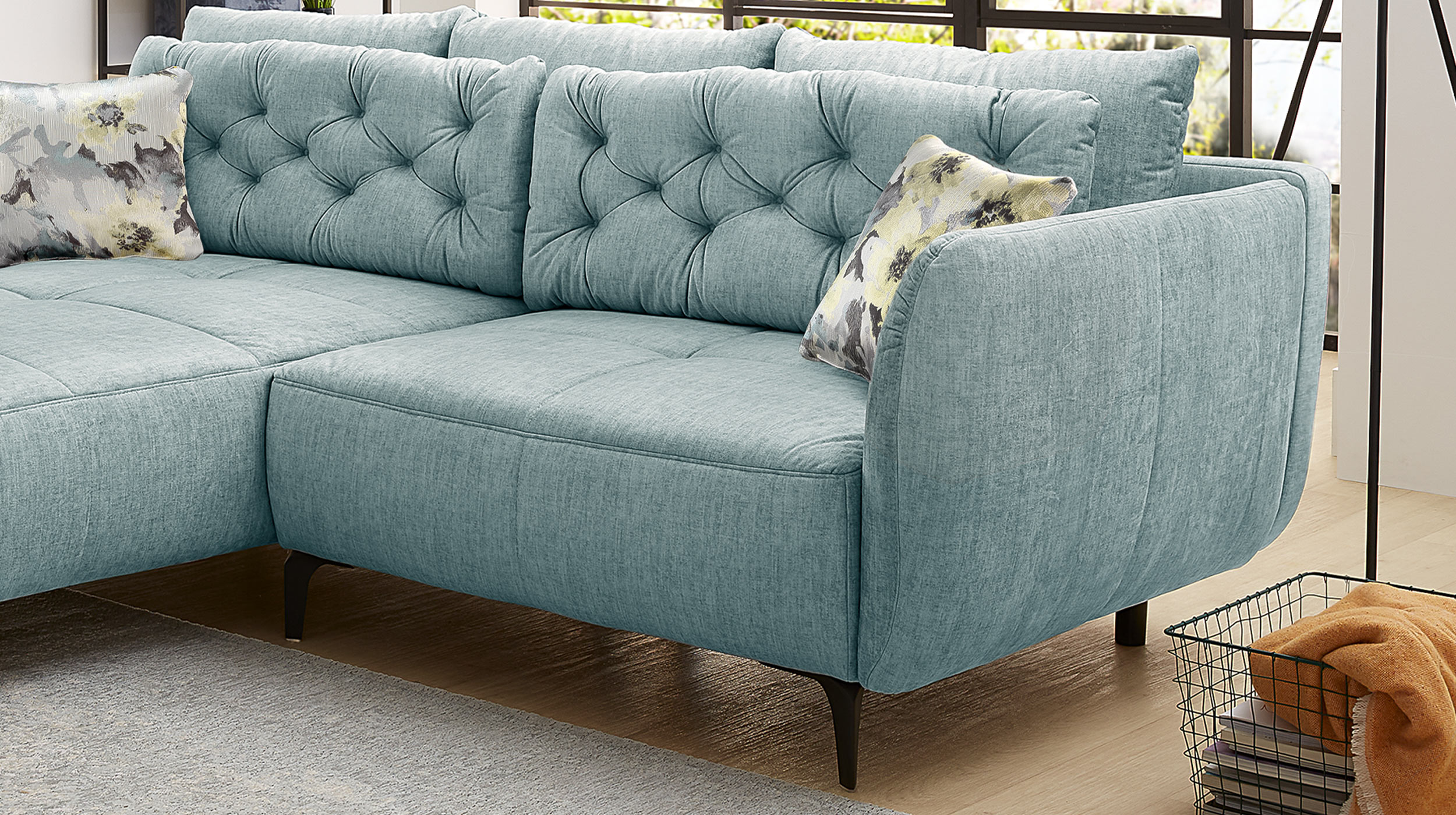Ecksofa Veloursbezug blau 251 x 186 cm - SALO