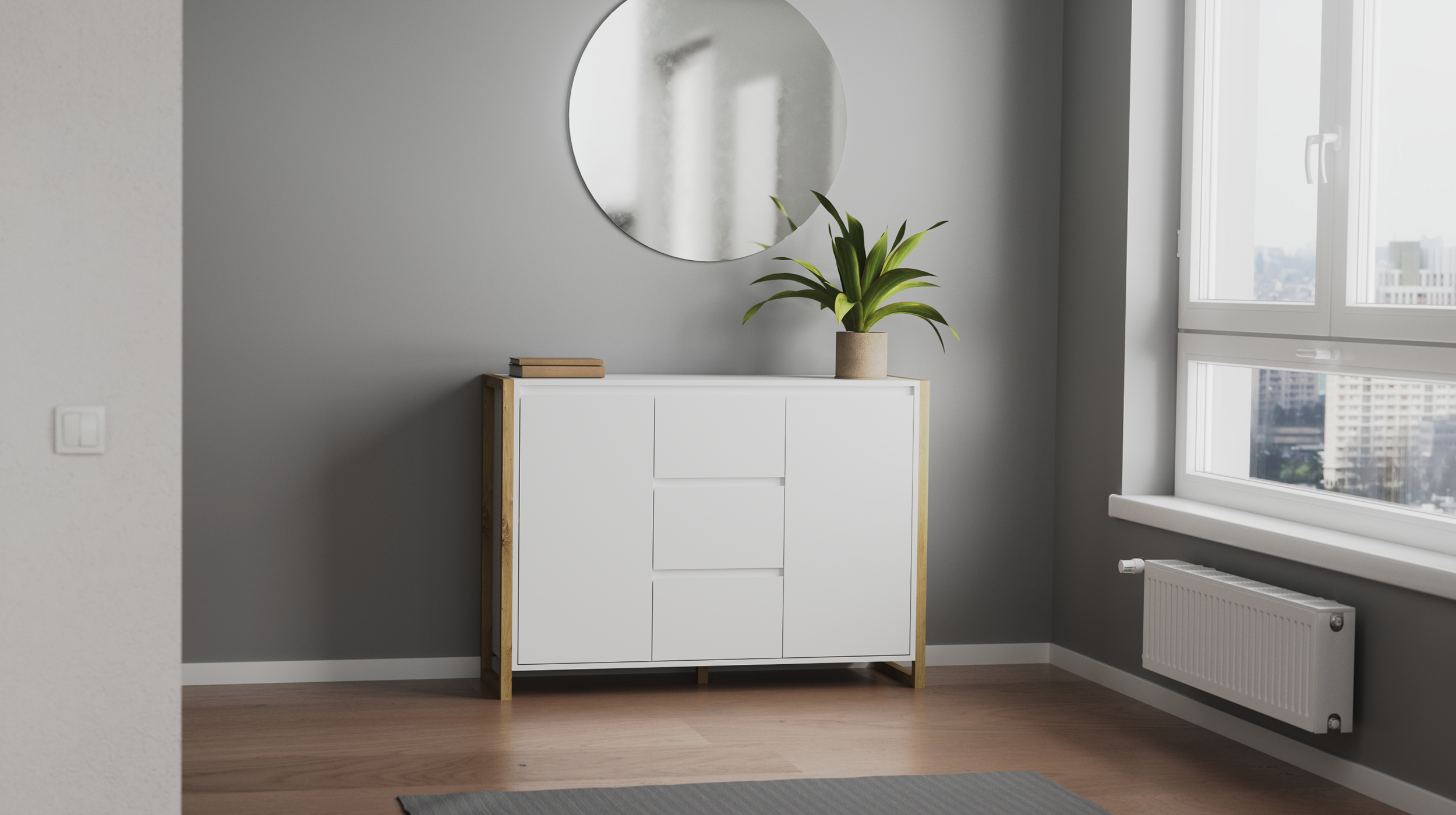 Kommode weiß Artisan Eiche 2-türig 120 x 40 cm - DENVER  Kommode weiß Artisan Eiche 2-türig 120 x 40 cm - DENVER