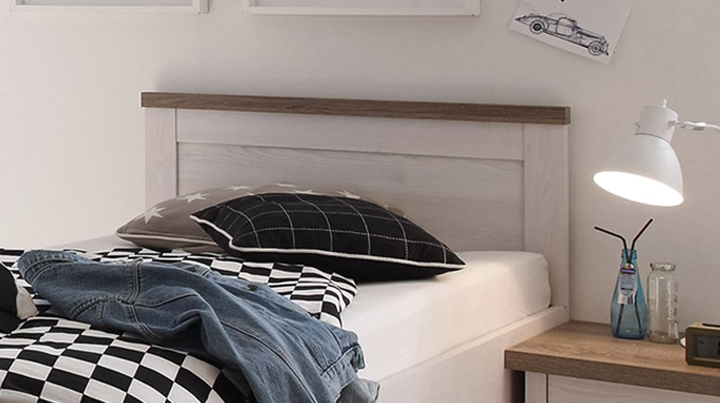 Jugendbett mit Schublade 90 x 200 cm Pinie weiß - LUCA