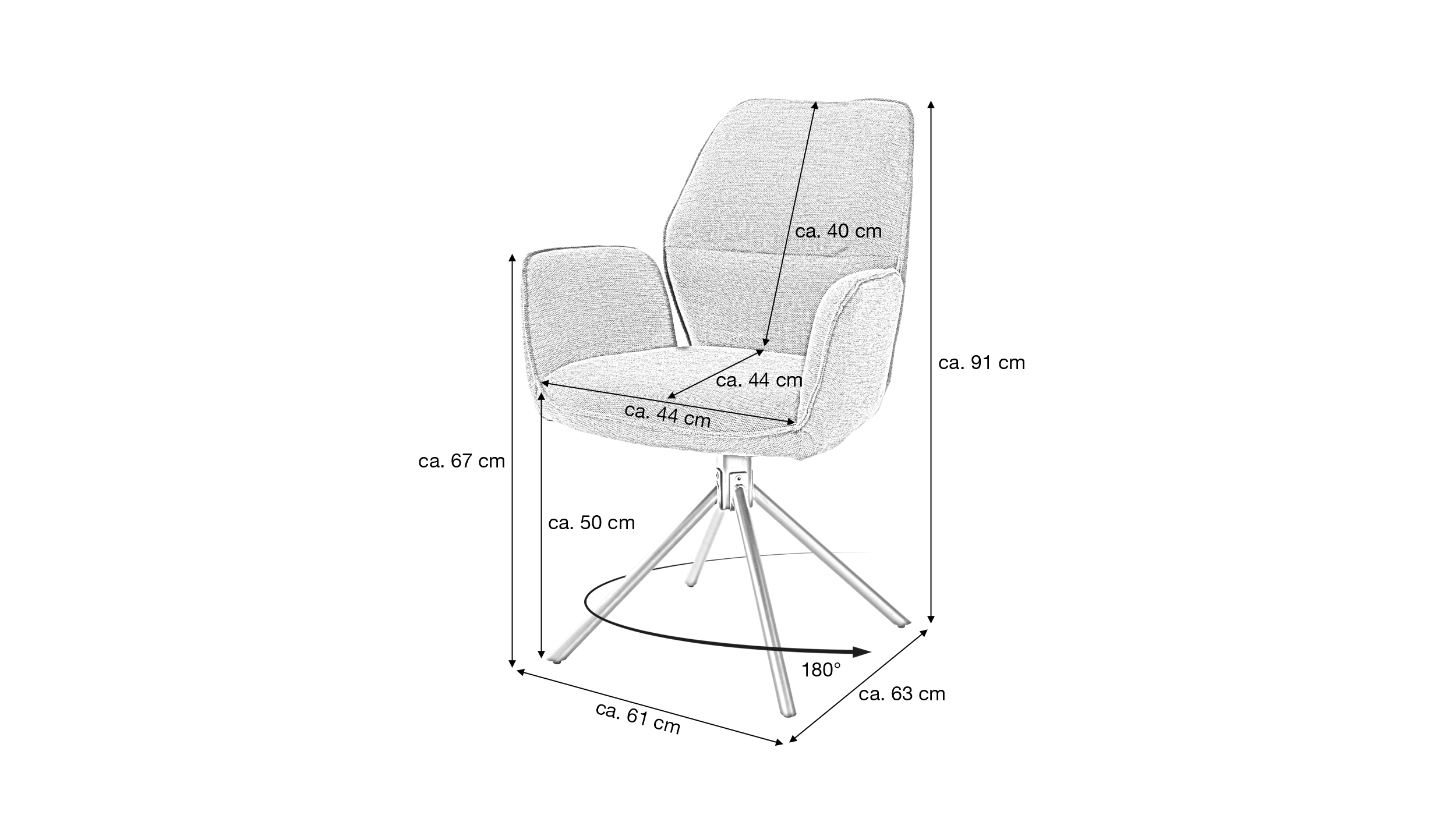 Armlehnstuhl anthrazit Drehstuhl Stoffbezug Chenille Optik - GREYTON