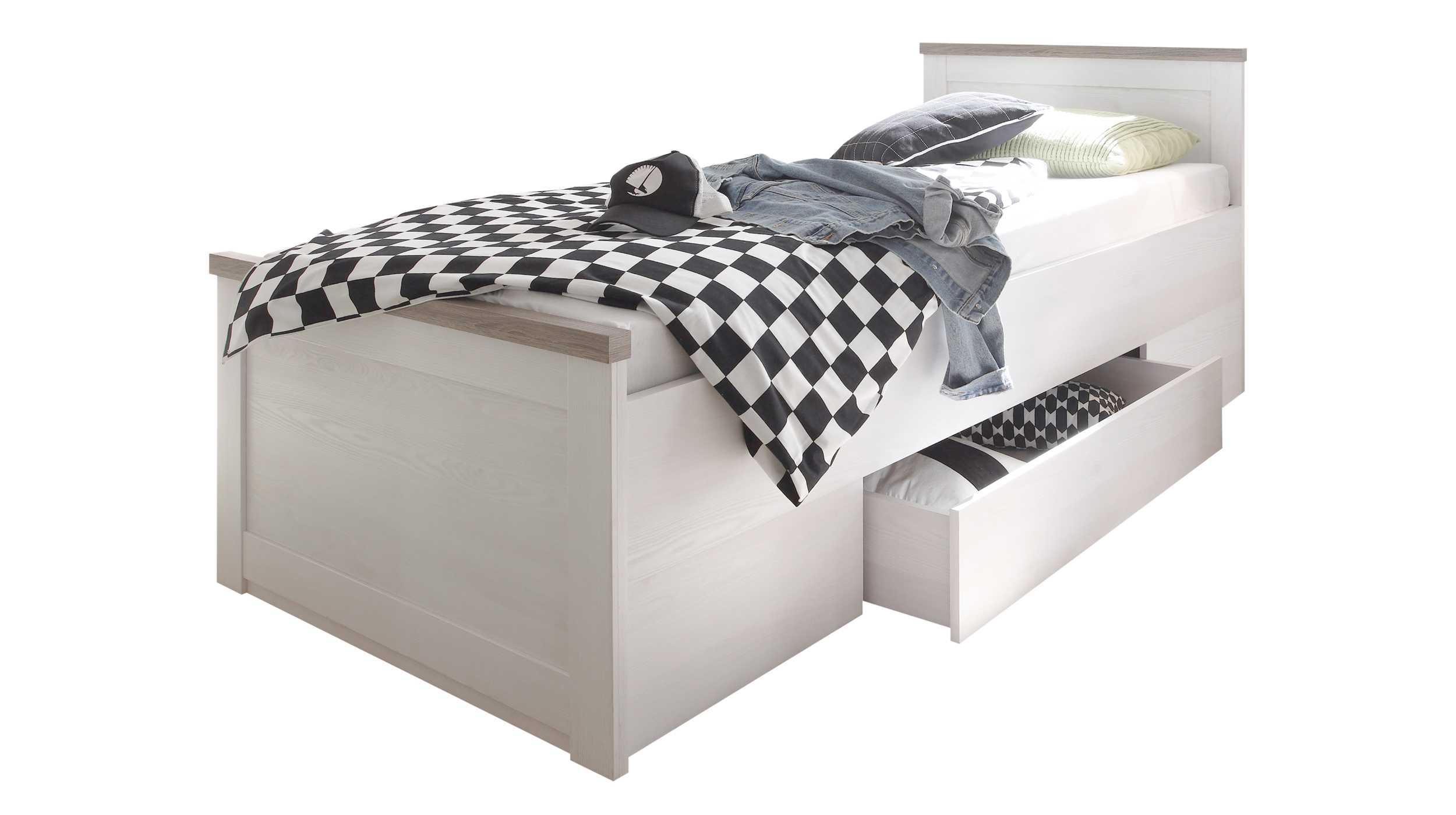 Jugendbett mit Schublade 90 x 200 cm Pinie weiß - LUCA
