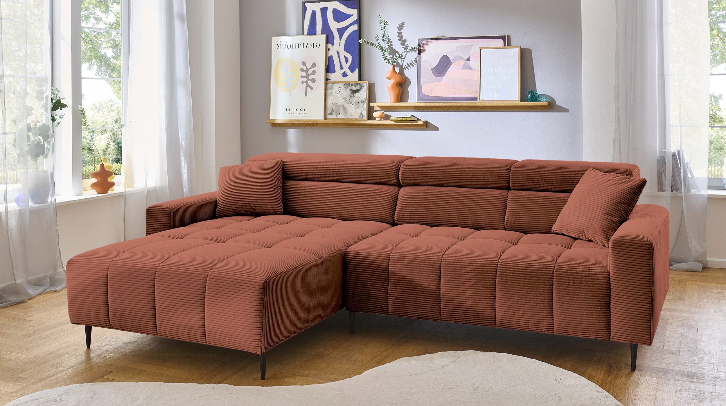 Ecksofa Cord rost - 256 x 180 cm - Sitztiefenverstellung - SIMPLE
