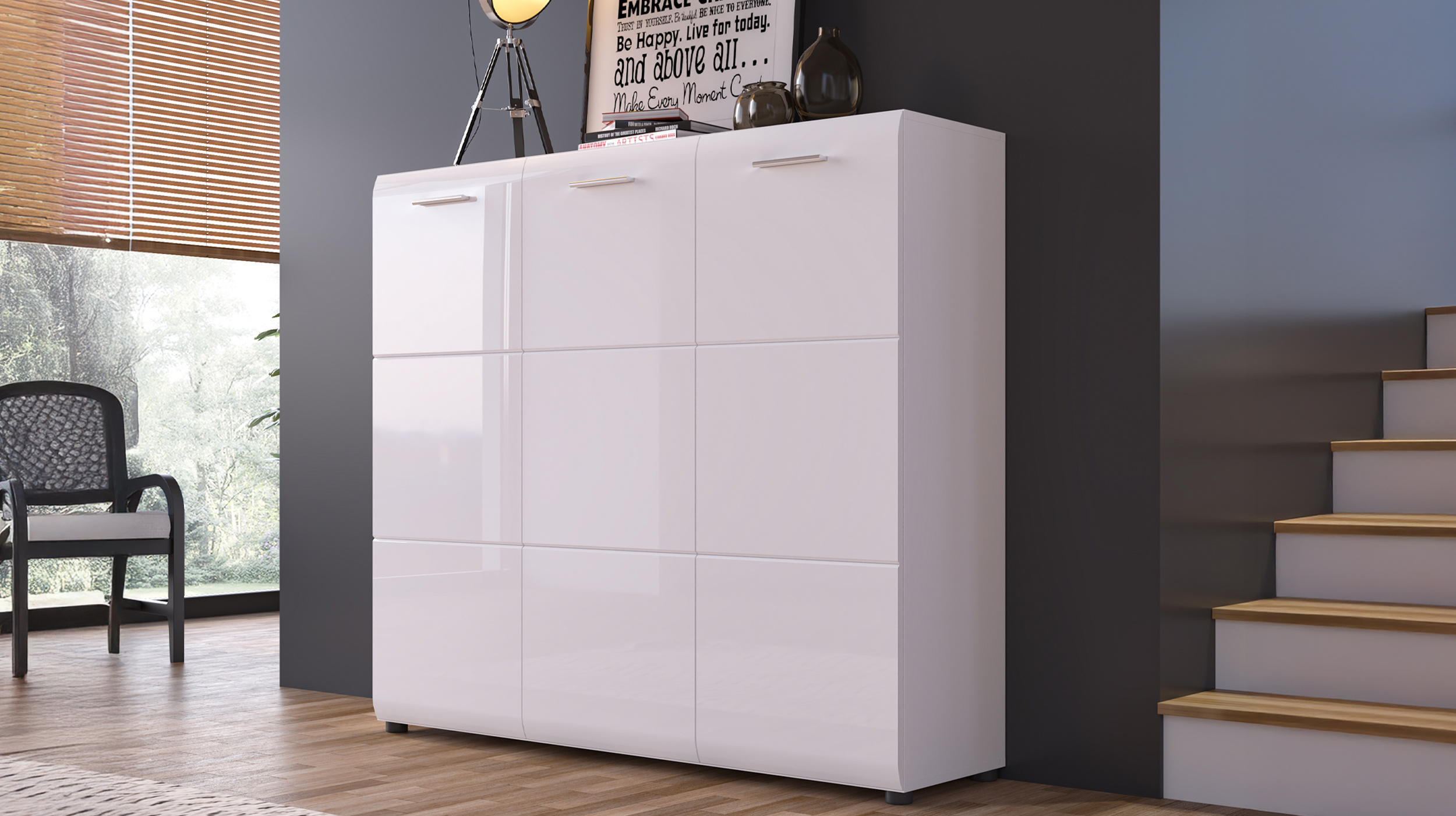 Schuhschrank weiß hochglanz 135 cm x 120 cm - MERANO