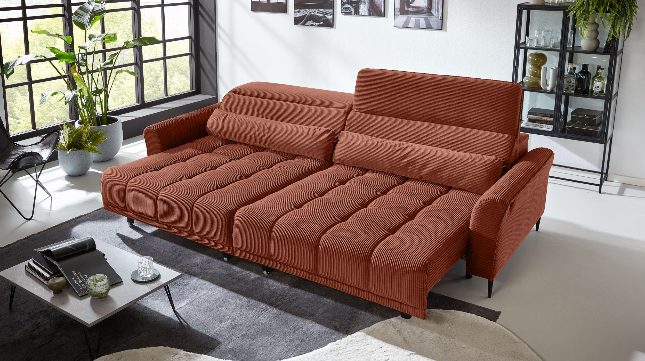 Big Sofa Cord rost ausziehbar - Sitztiefenverstellung - 280 cm - LOGAN  Big Sofa Cord rost ausziehbar - Sitztiefenverstellung - 280 cm - LOGAN