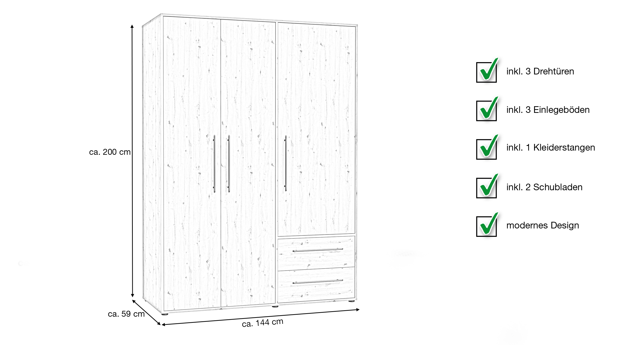 Kleiderschrank Artisan Eiche - 144 cm - MOKKARIS