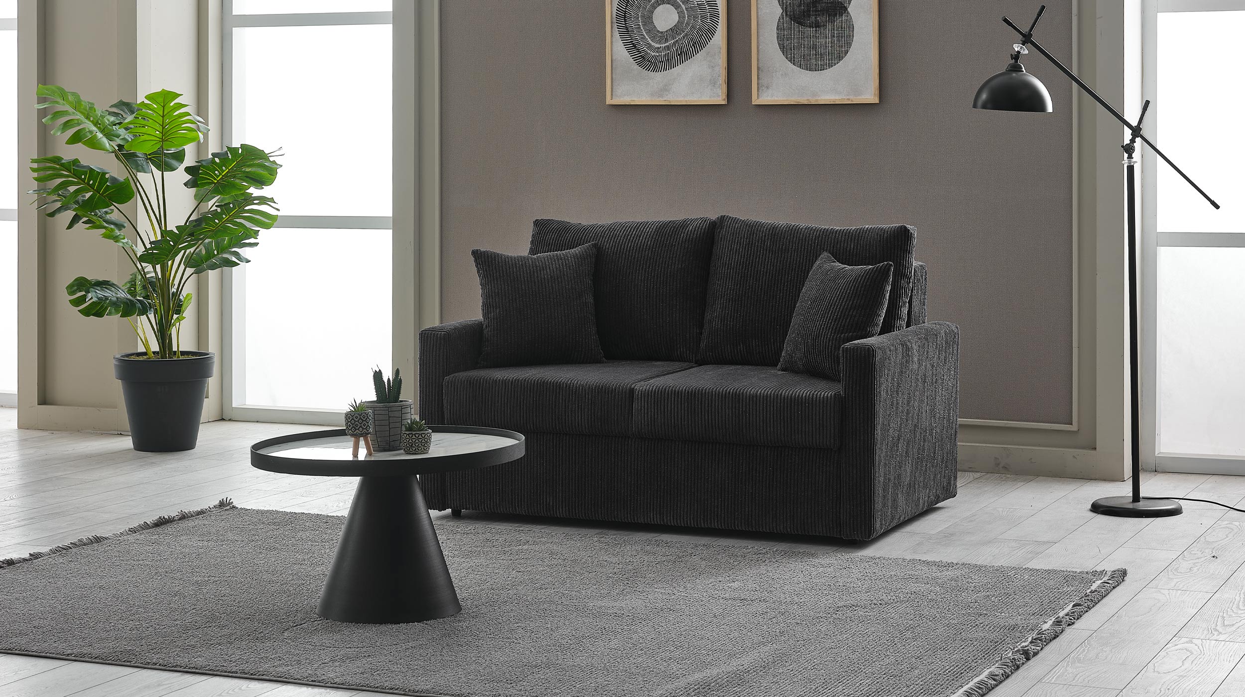 Schlafsofa Cord anthrazit 2-Sitzer 159 cm - BERGAMO