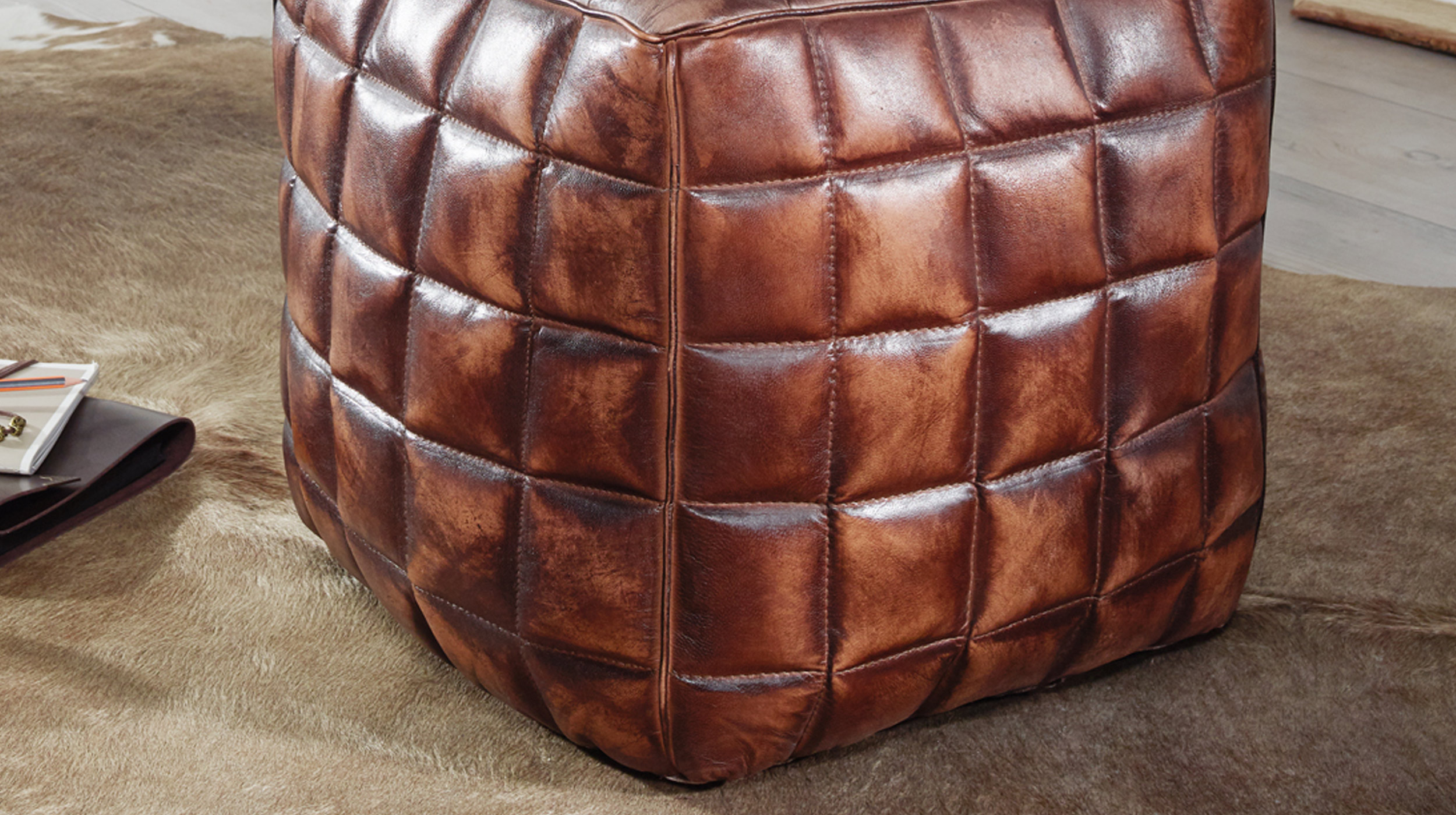 Sitz- & Fußhocker Echtleder braun - YLVA 